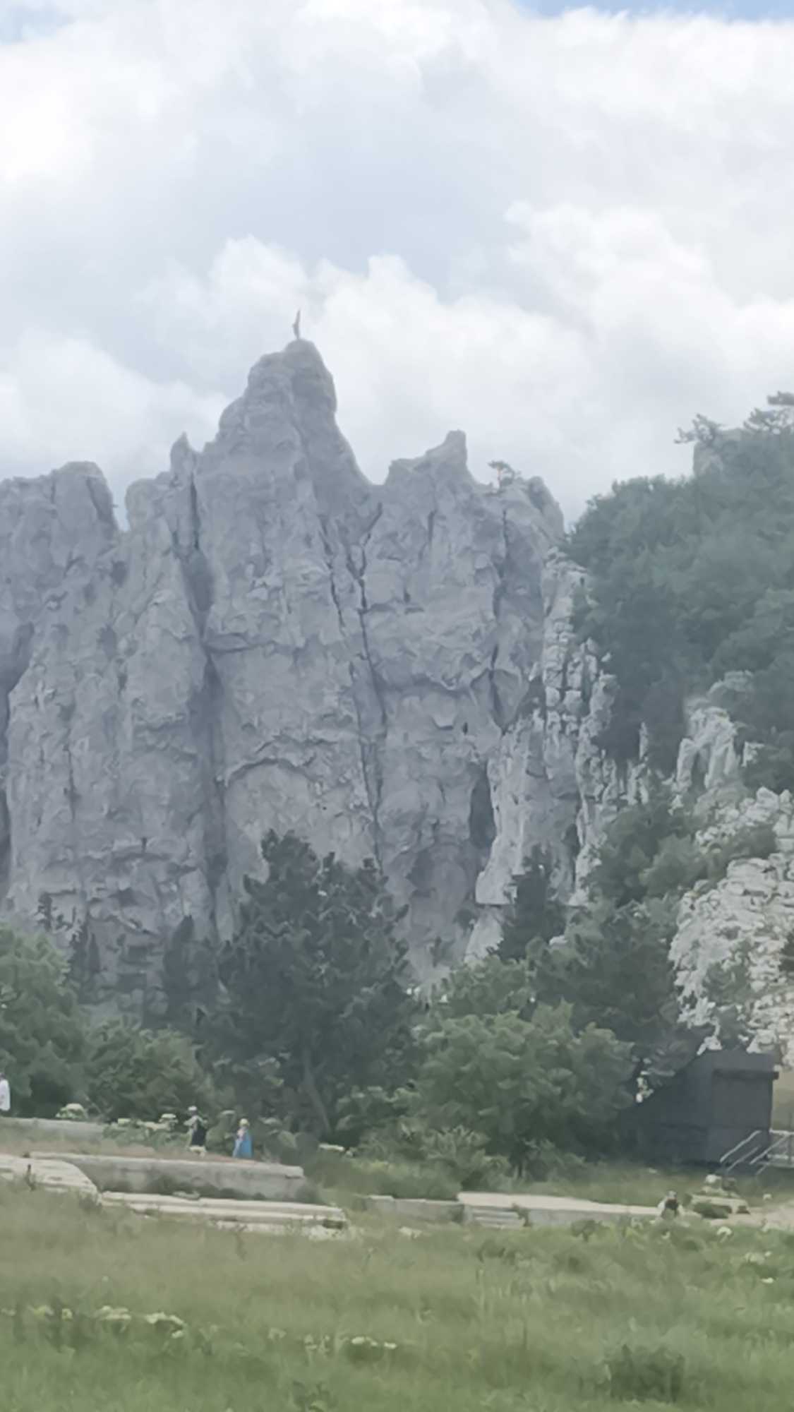Rocky peaks and infrastructure in Ukraine's Crimean mountain zone