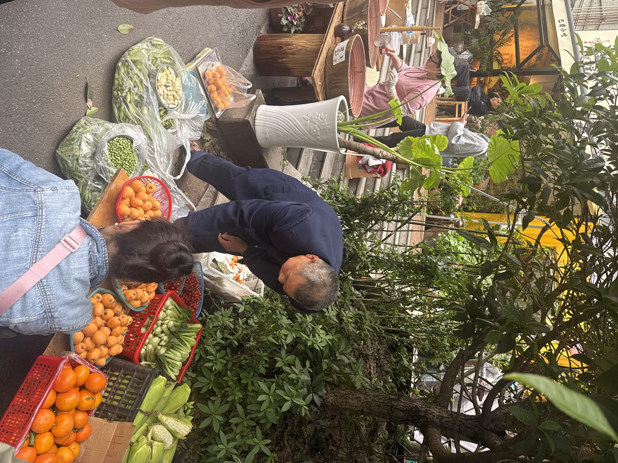 Morning food market and street vendors active in Yuzhong District