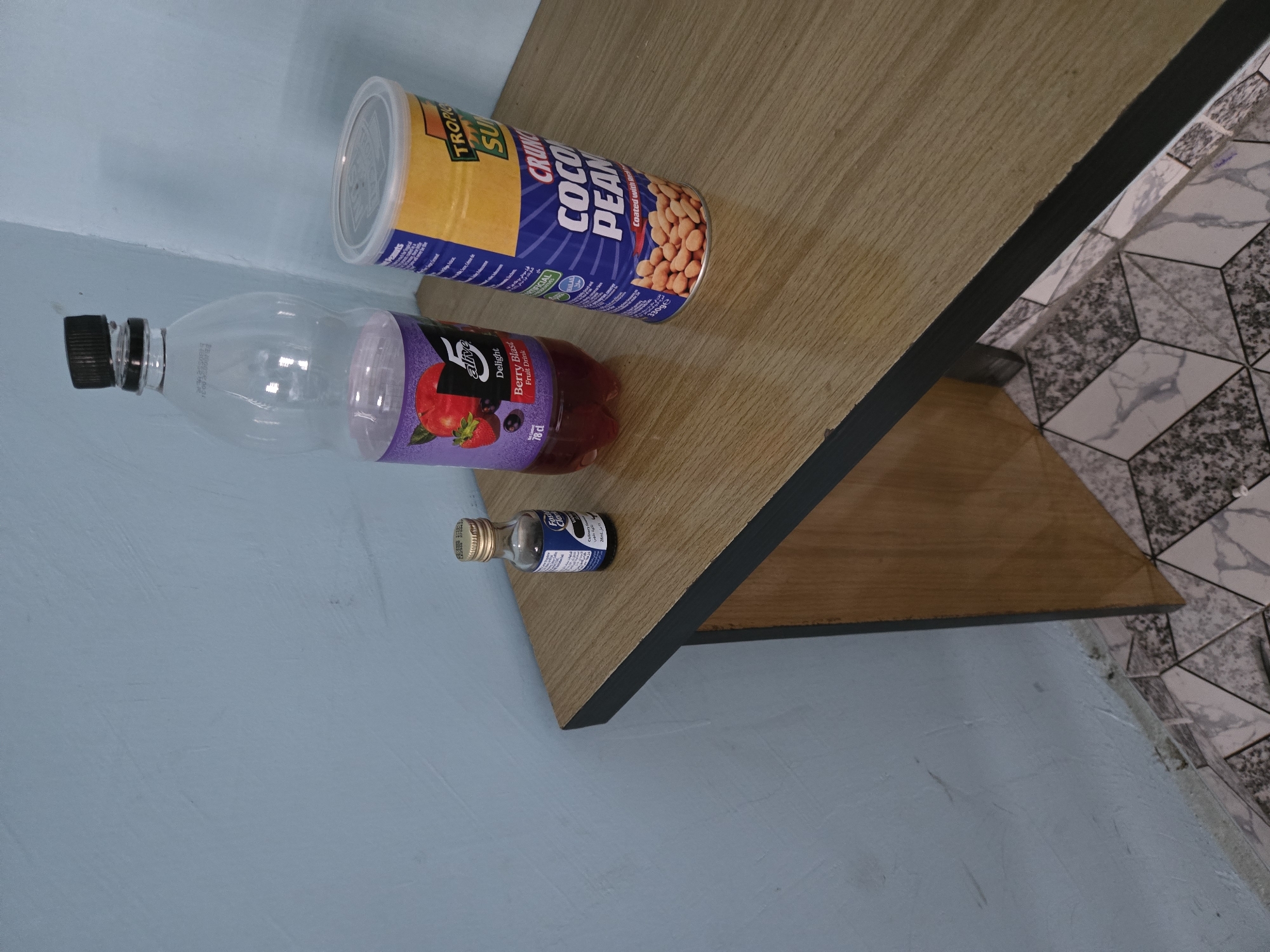 Domestic shelf scene with snack products photographed April 15