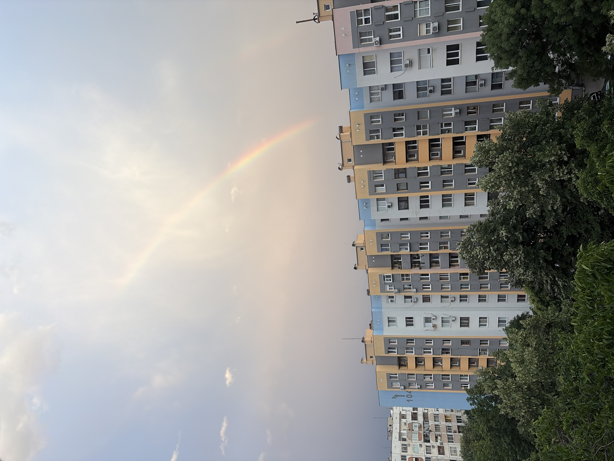 Double rainbow over Stara Zagora apartment blocks