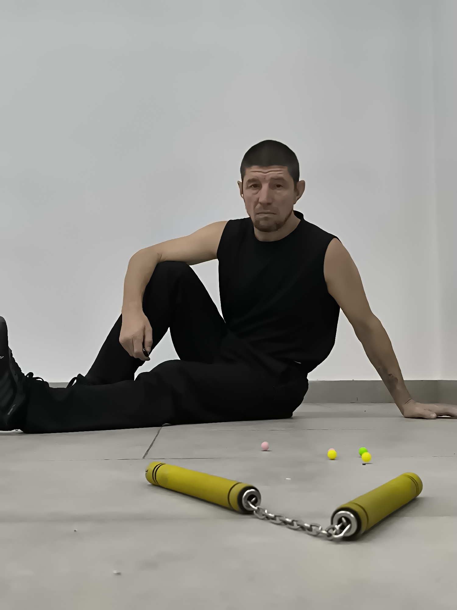 Man practices martial arts exercises in Qarağandı, Kazakhstan