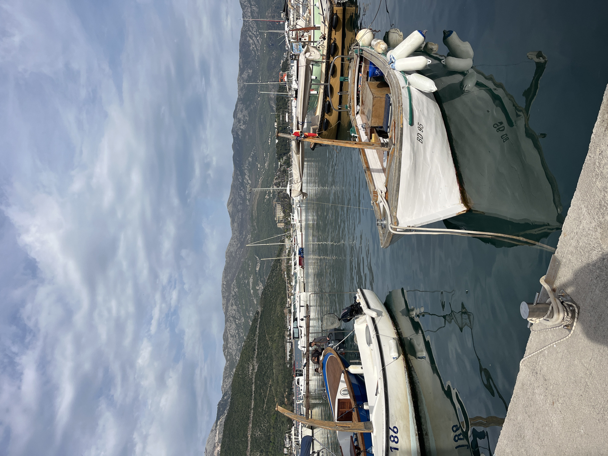 Tourist explores Budva Old Town marina and cobblestone streets