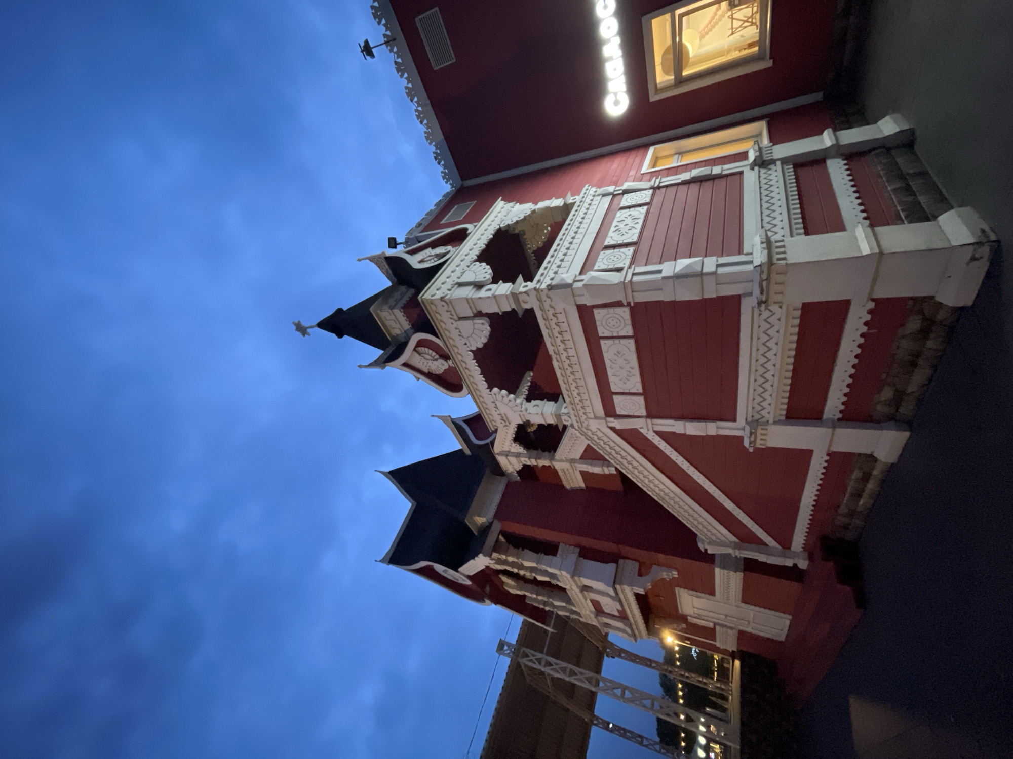 Vologda's historic center at dusk, lights coming on