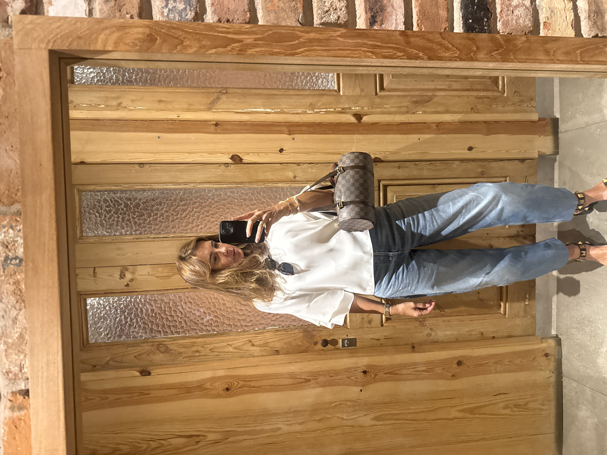 Mirror selfie and a freshly stripped cork oak in Grândola