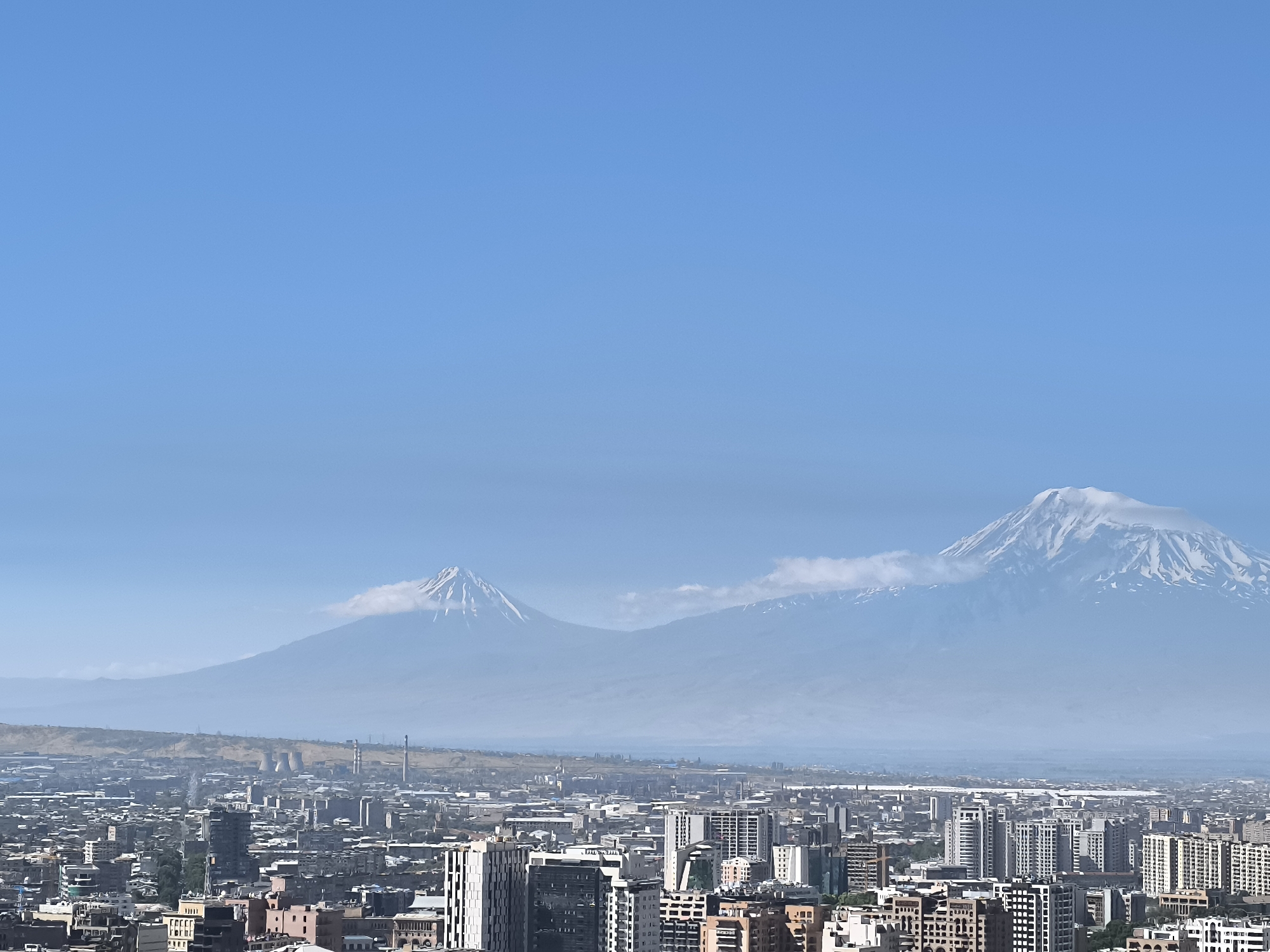 Yerevan from above, with Ararat on the horizon