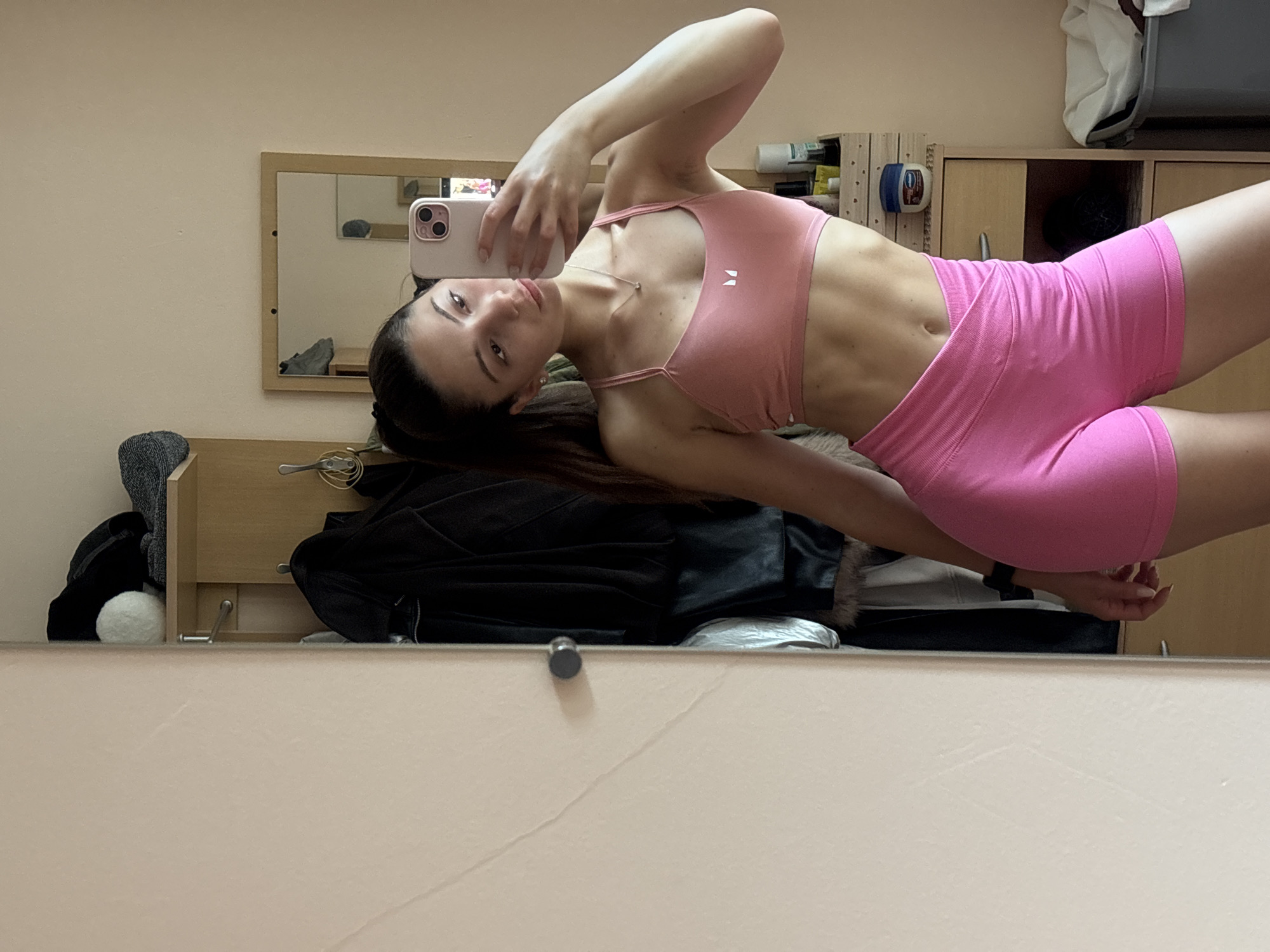Pink workout fit selfies and street shots in Varna