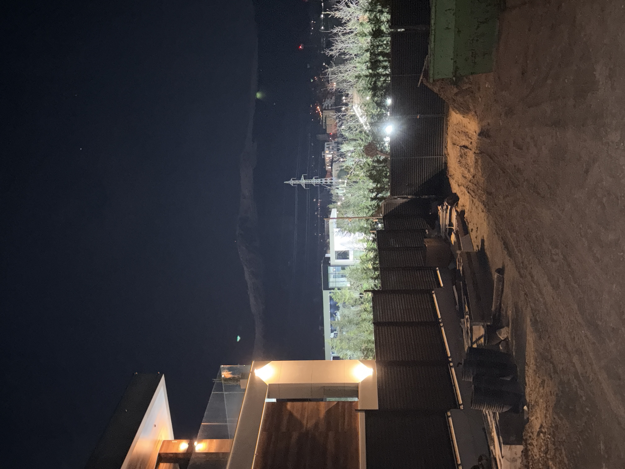 Modern building illuminated at night in Bistritsa, Bulgaria