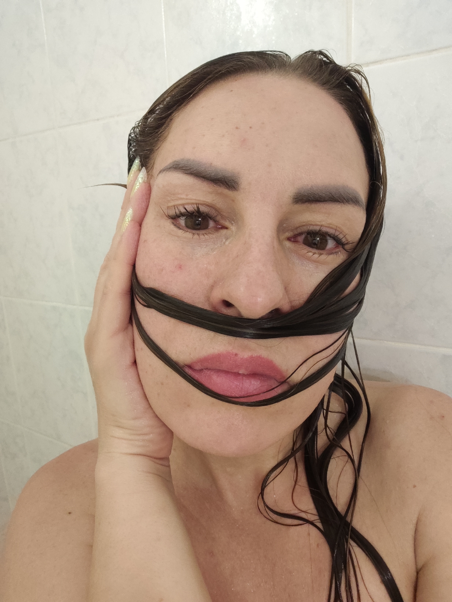 Playful shower selfie series from an Almaty bathroom