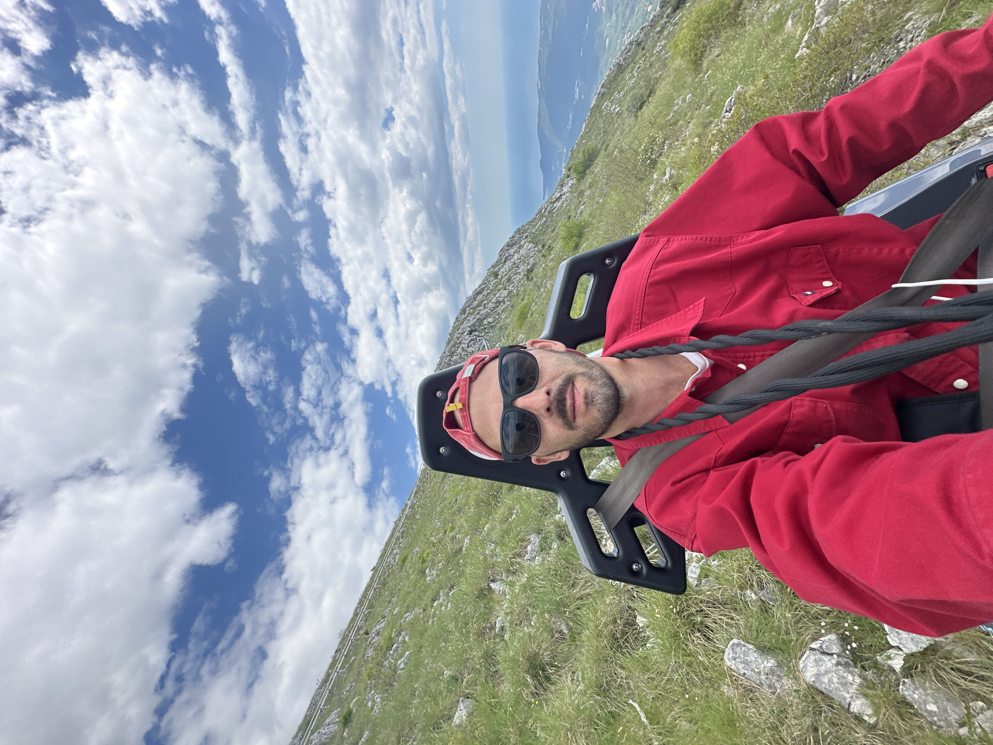 Tourist ziplines over Montenegro mountain landscape near Radanovići