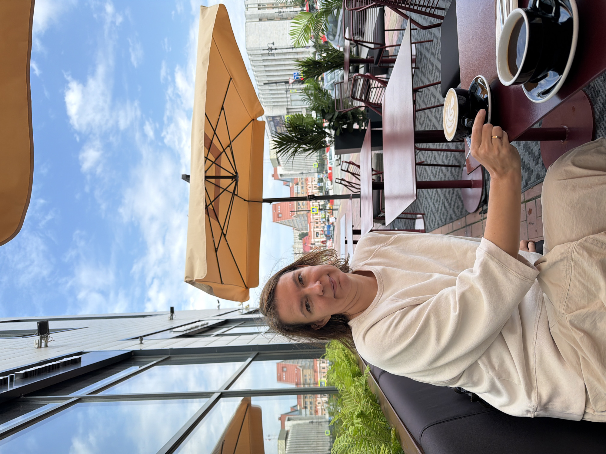 Morning coffee and pancakes at a Perm outdoor café