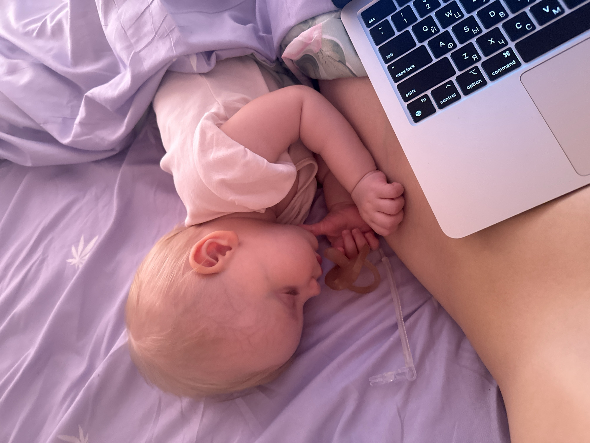 Domestic morning moments captured in Pokrov home with baby
