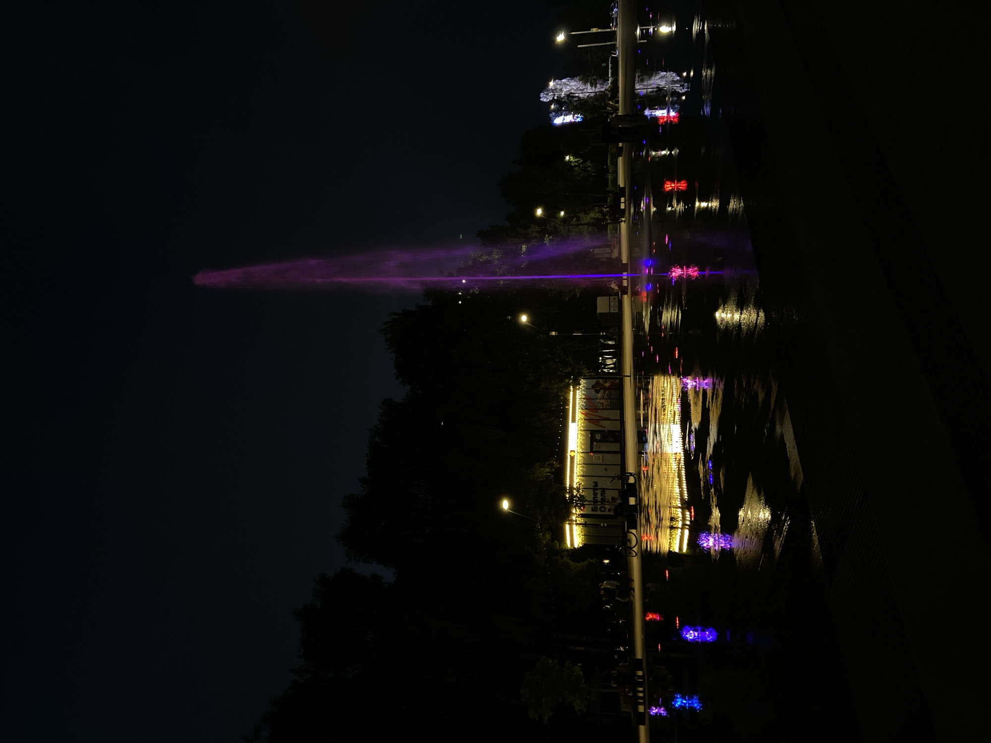 Colorful fountain display lights up Izhevsk square at night