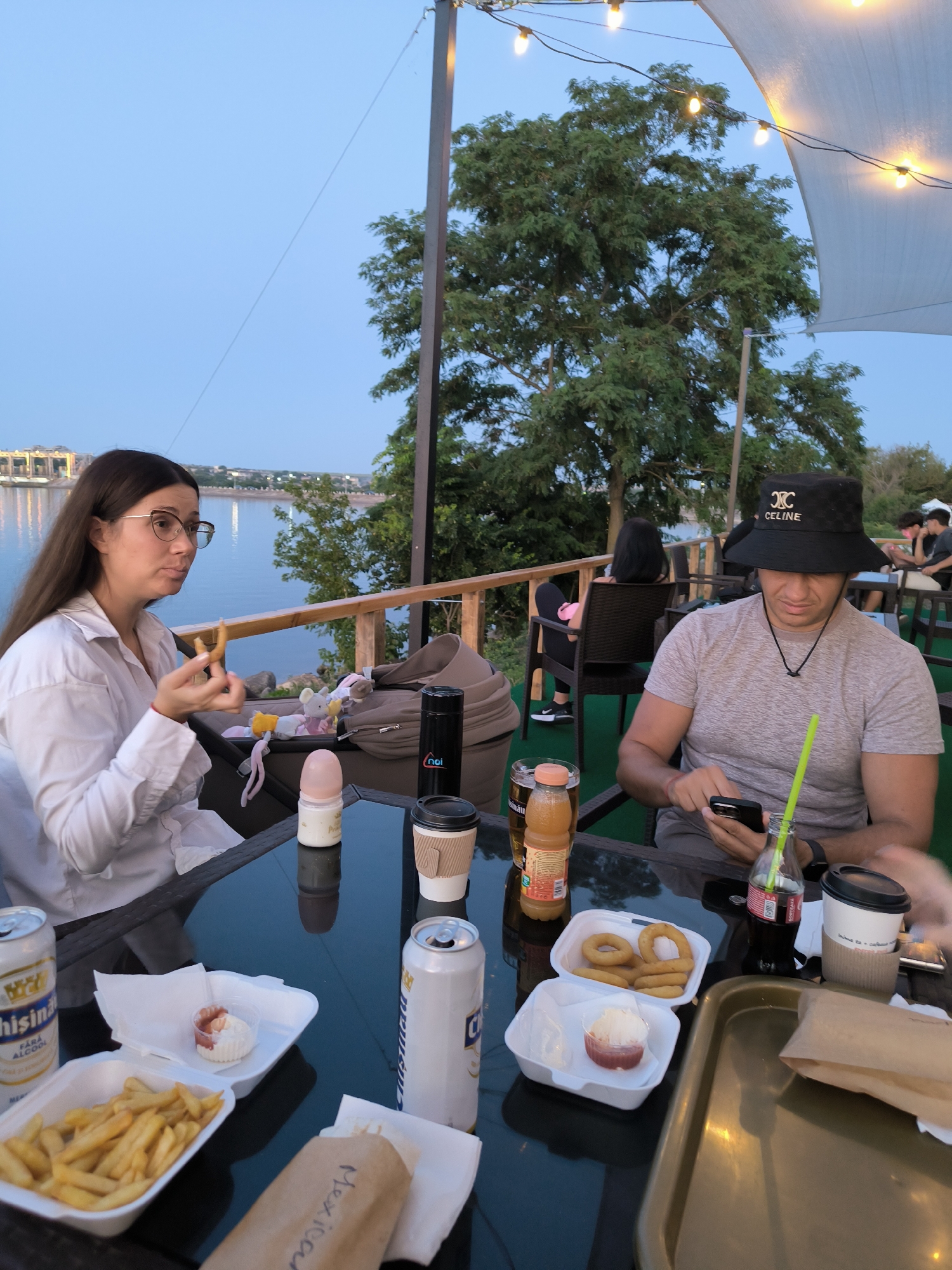 Riverside dinner on a Dniester deck, Ustia, Moldova