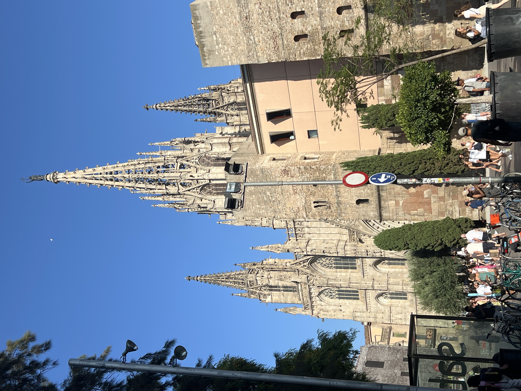 Gothic Quarter streets, cathedral spires, and street art in Barcelona