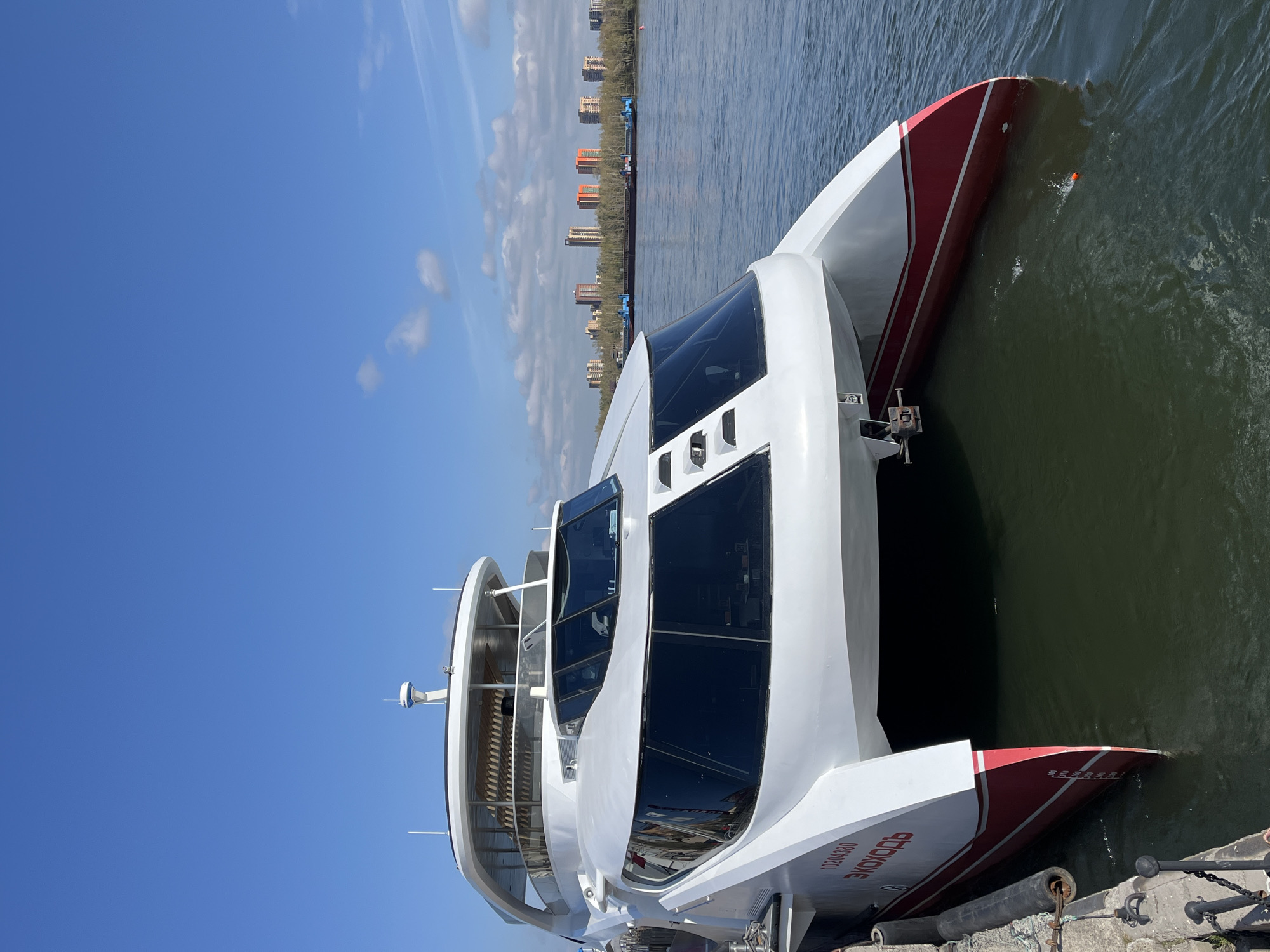 Passenger catamaran 'EKOXOДЪ' docked at Krasnoyarsk pier