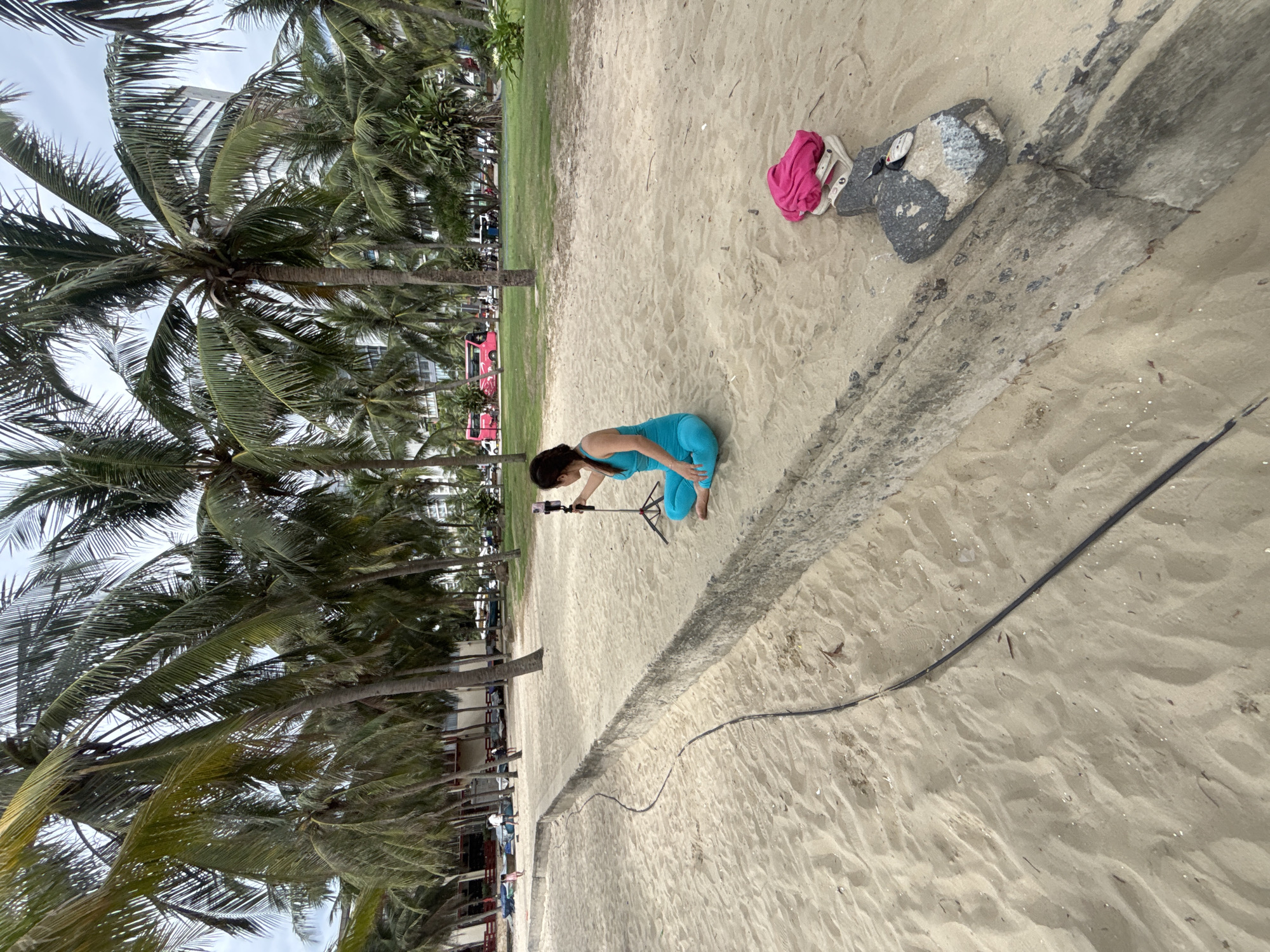 My Khe Beach on a cloudy morning, busy and relaxed