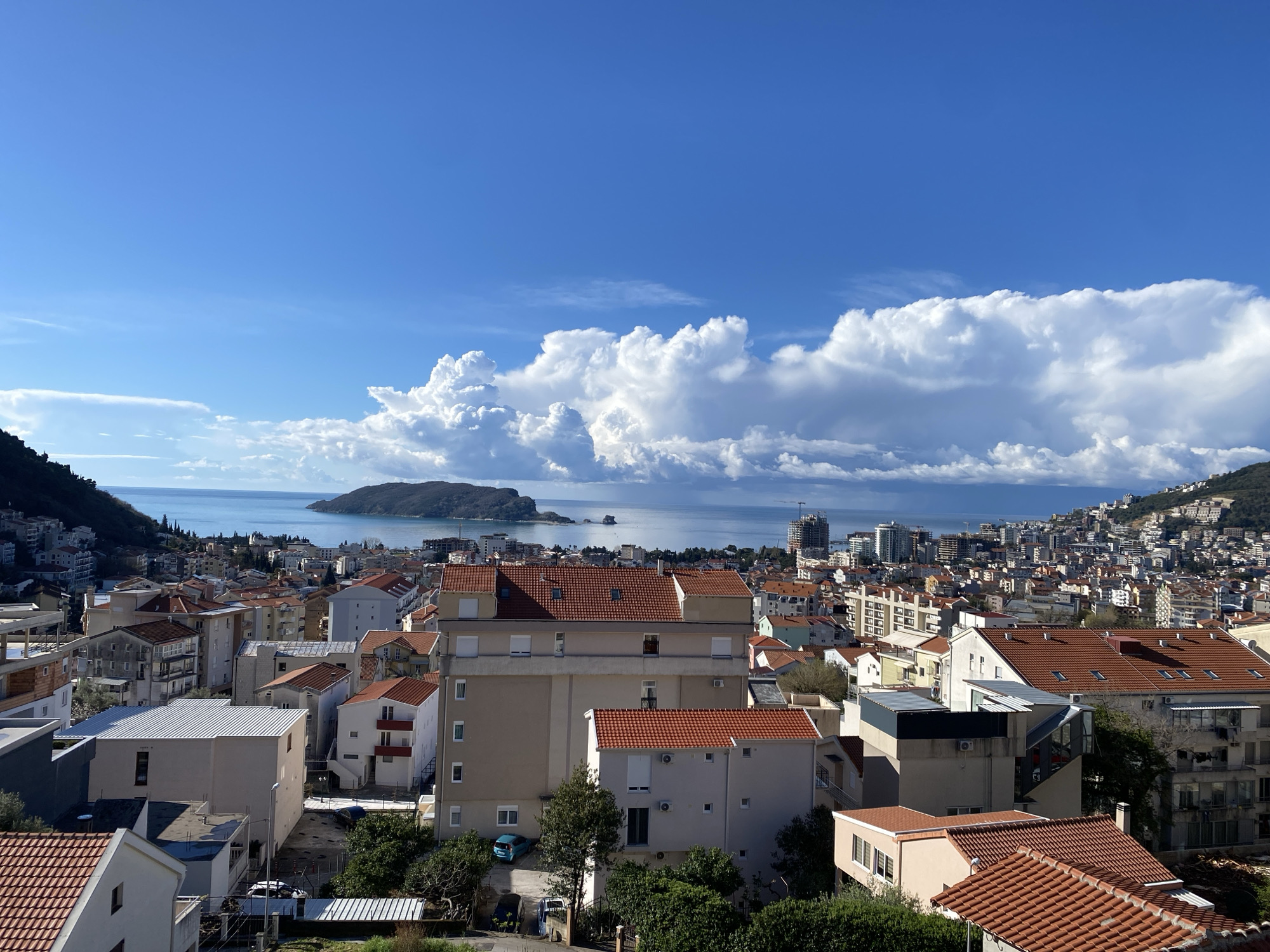 Morning panoramic views captured of Budva, Montenegro coastline