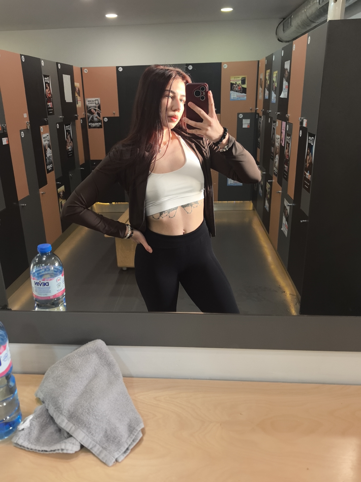 Woman takes early morning gym selfie in Bulgaria