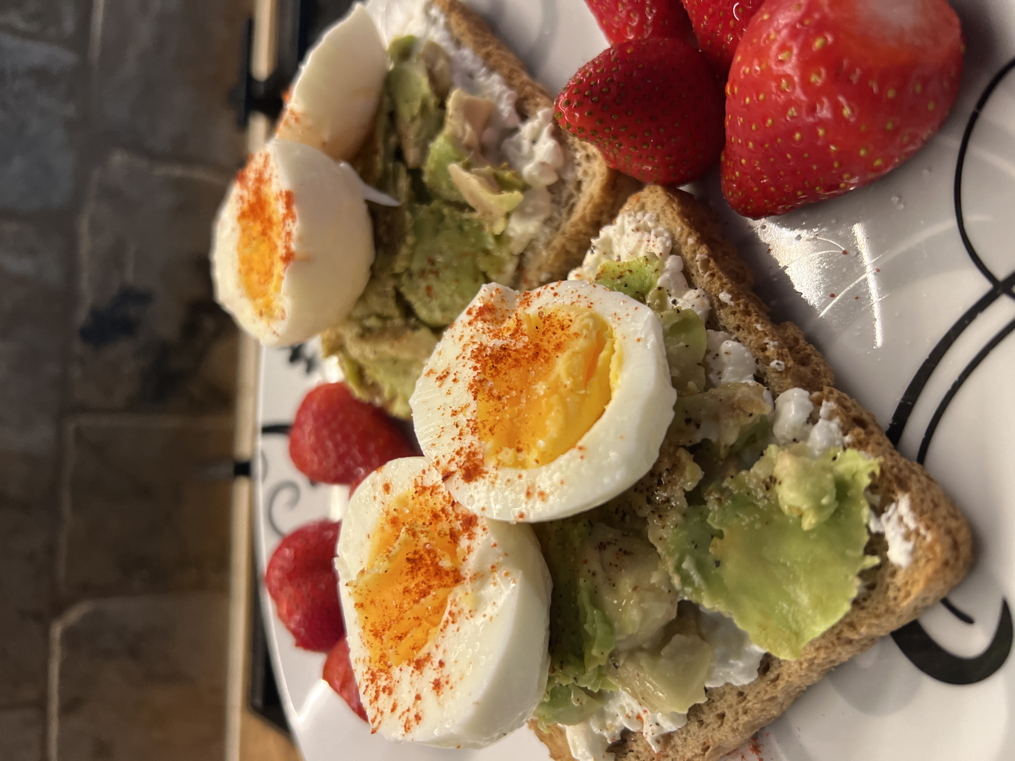 Avocado toast breakfast photographed multiple times in Markovo, Bulgaria