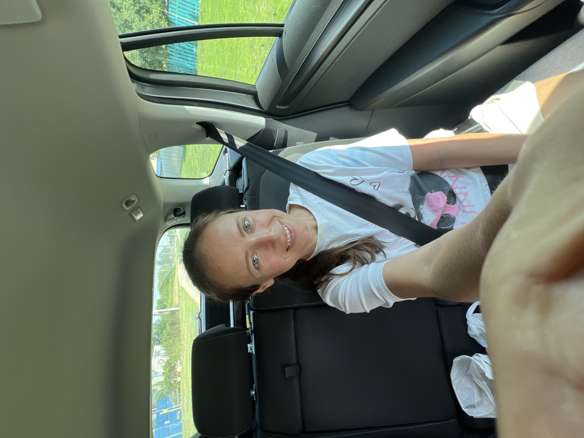 Back seat moments during a car ride in Pivkino