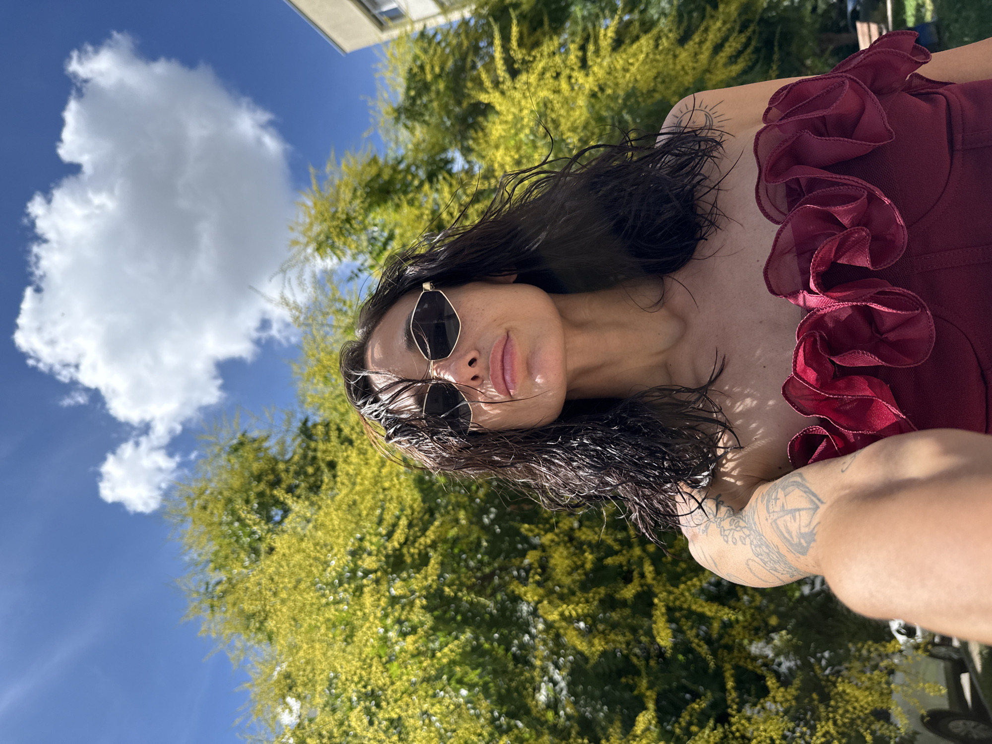 Woman takes outdoor selfie in Pleven, Bulgaria