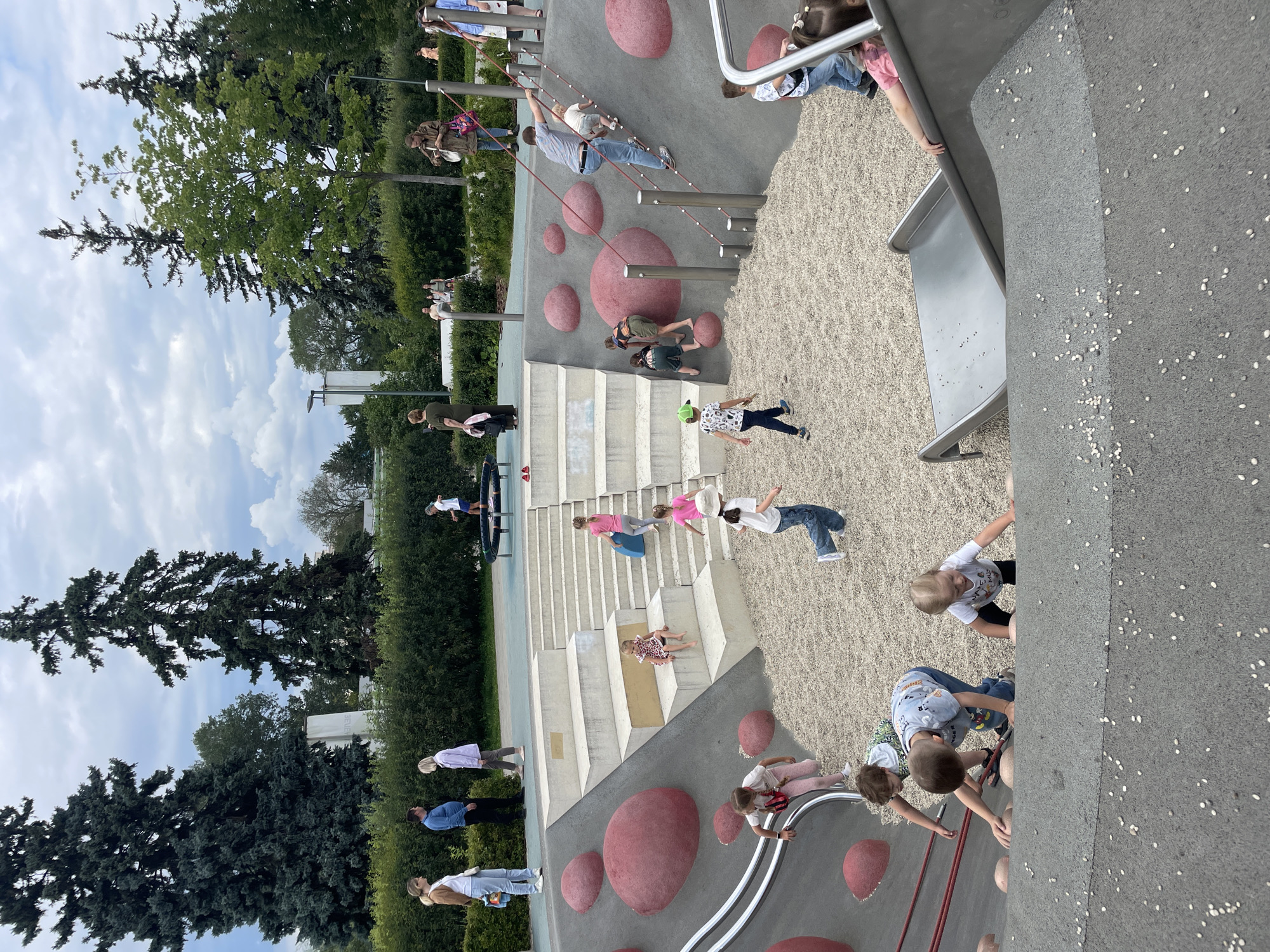 Playgrounds and parks on a cloudy morning