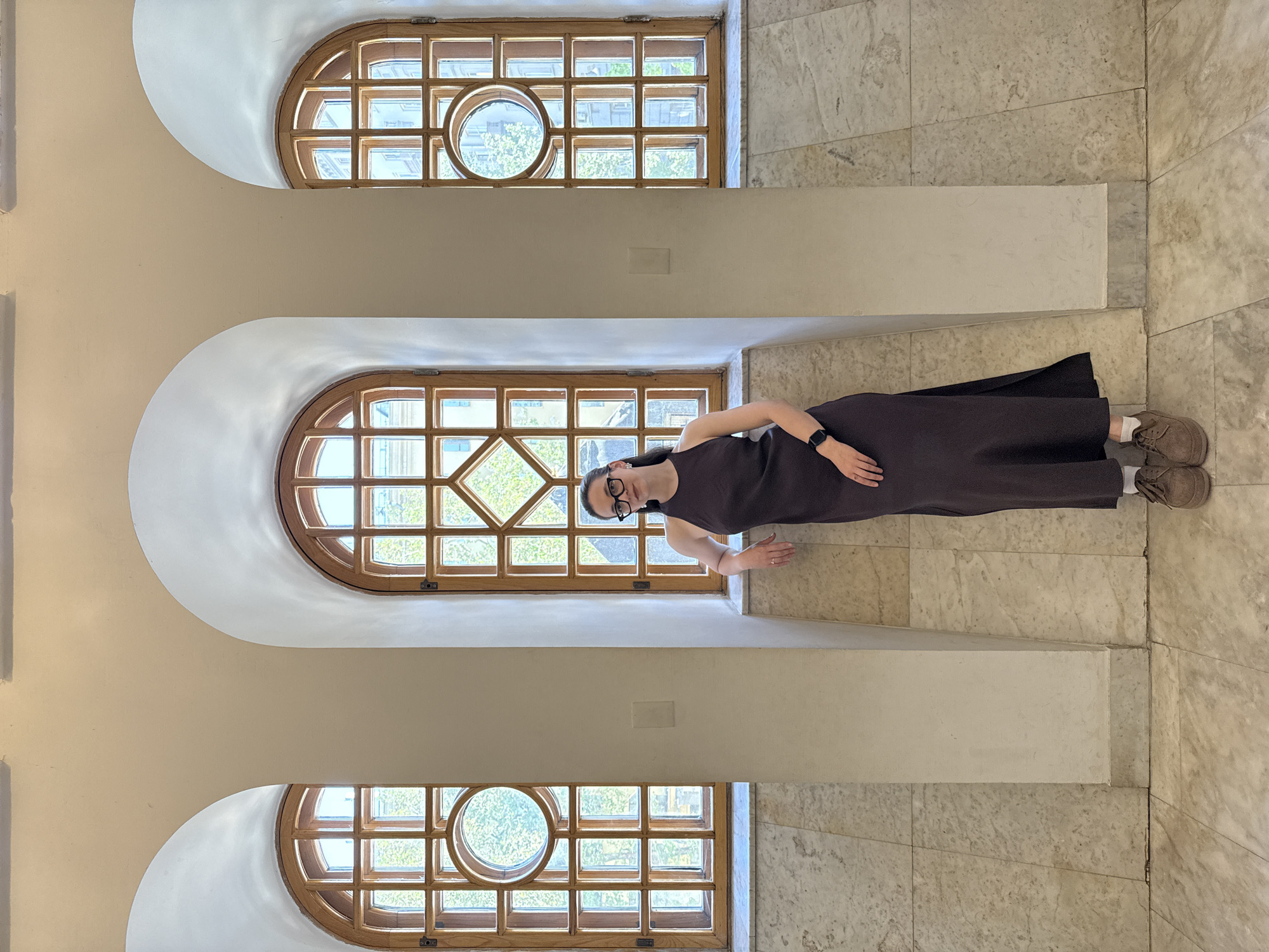 Woman observed in Moscow university library building interior