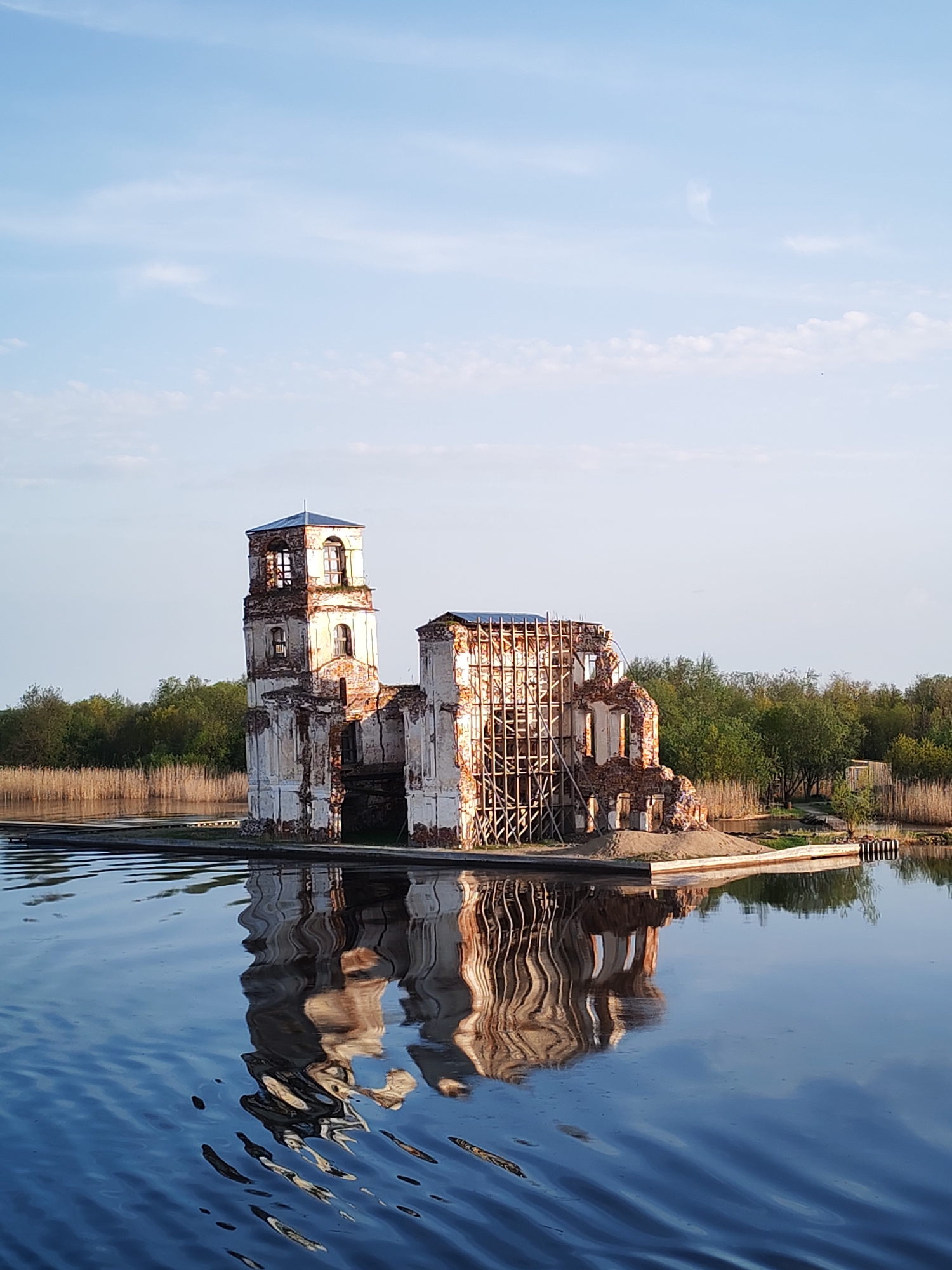 Witness documents flooded Church ruins in Krokhino, Russia