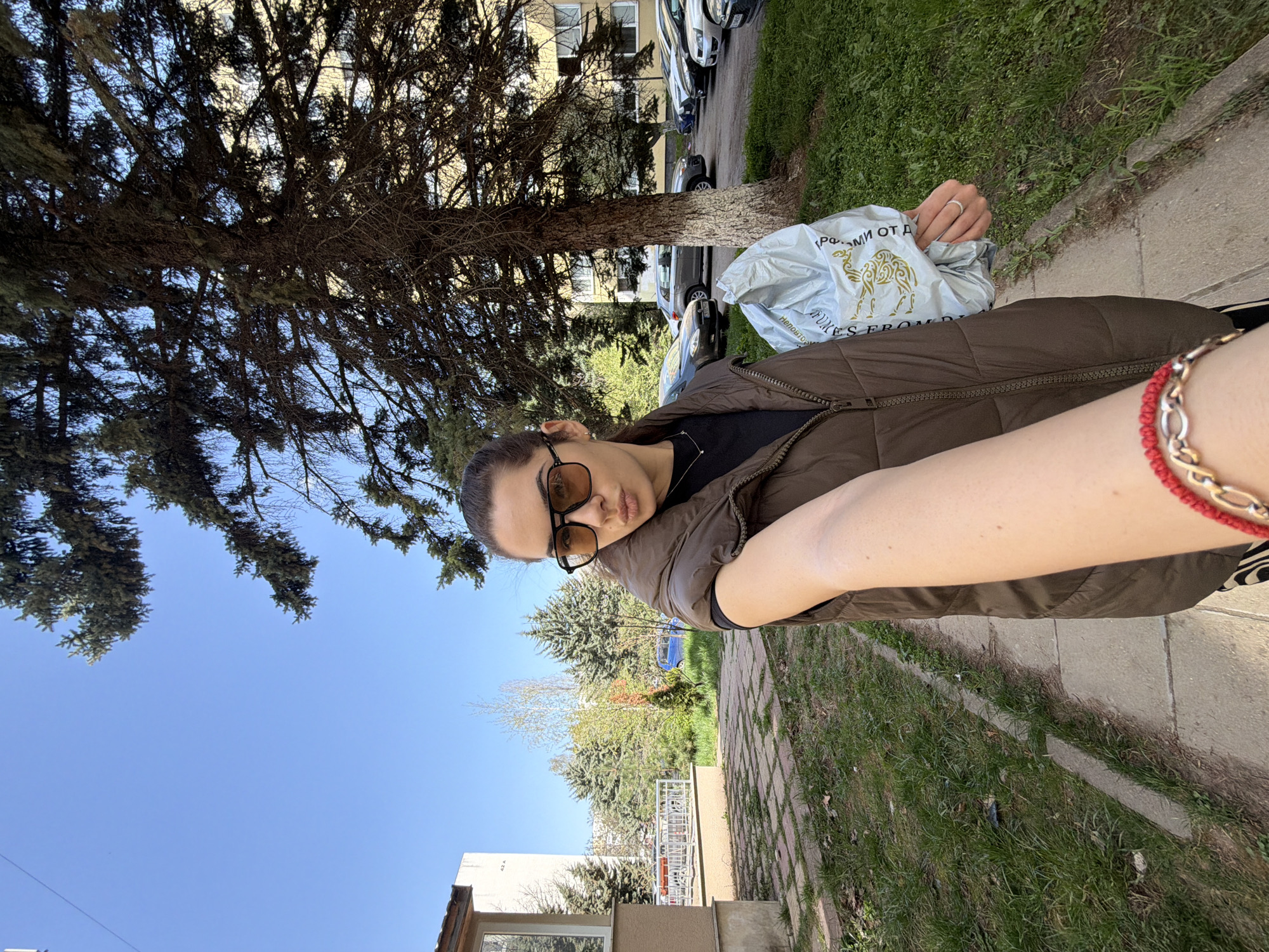 Person documents morning routine through selfies across Sofia, Bulgaria