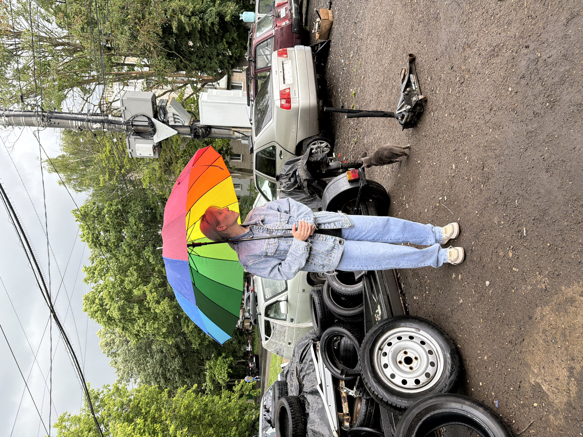 Roadside tire change and rainy afternoon stop in Nizhny Novgorod