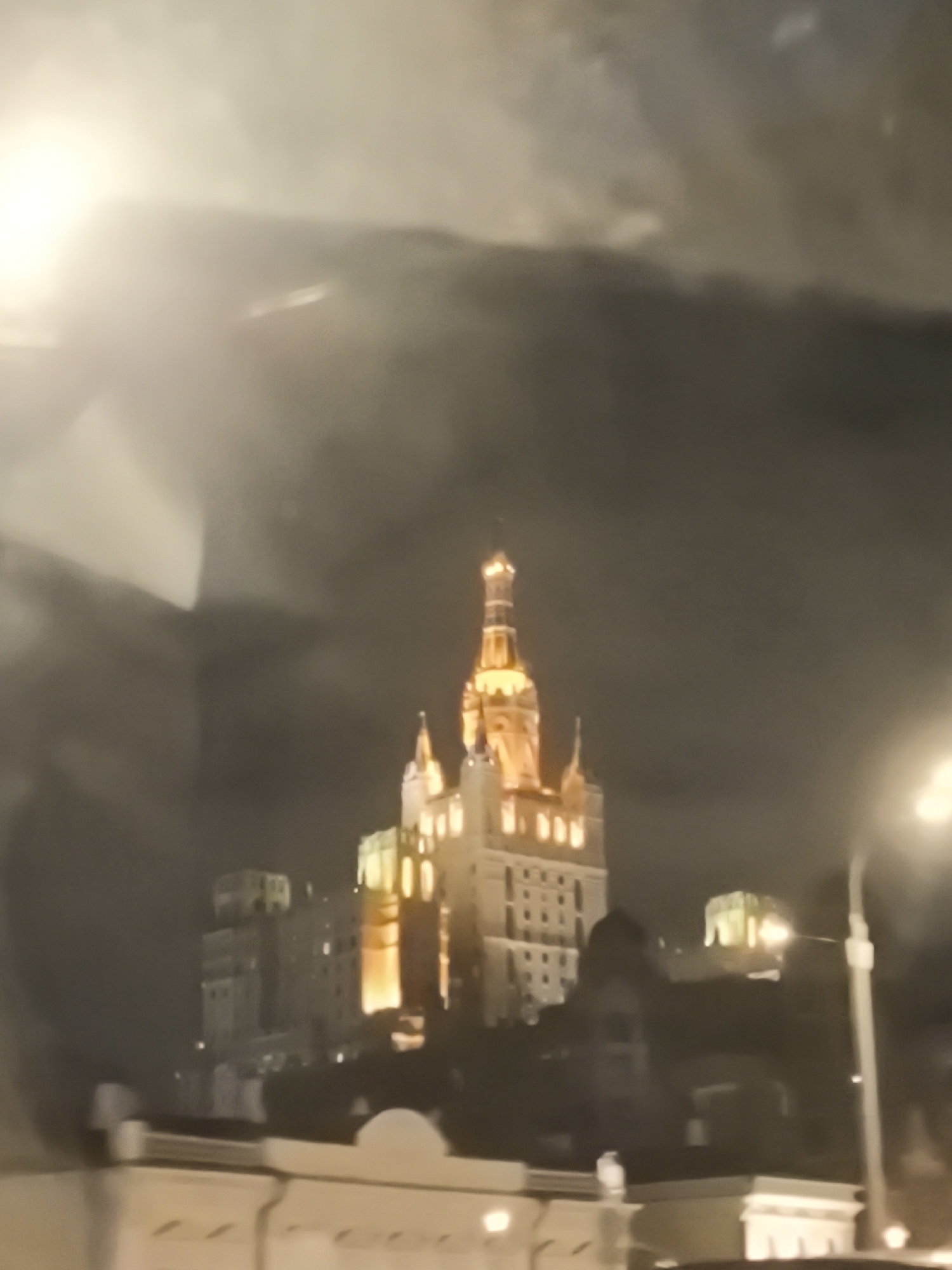 Nighttime drive captures Moscow's illuminated Stalinist architecture
