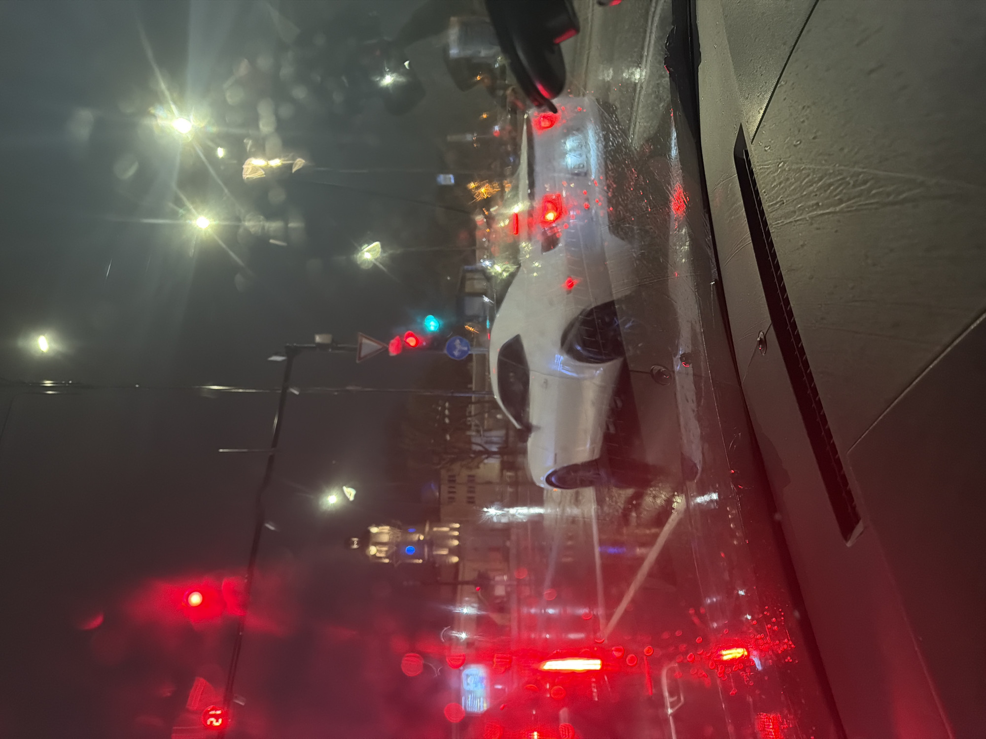 Rainy night driving view captured in Varna, Bulgaria