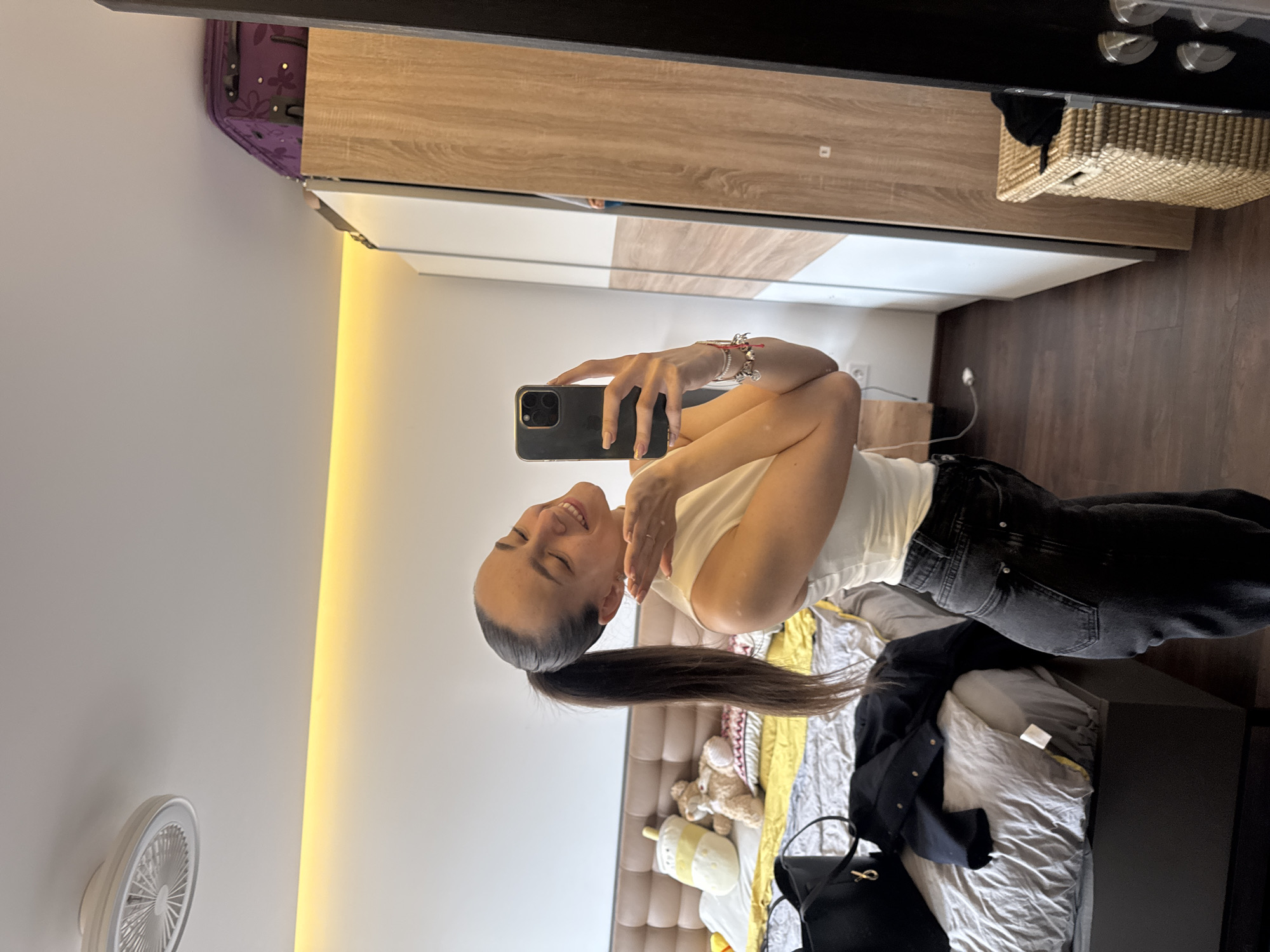Woman documents morning routine with selfies in Sofia