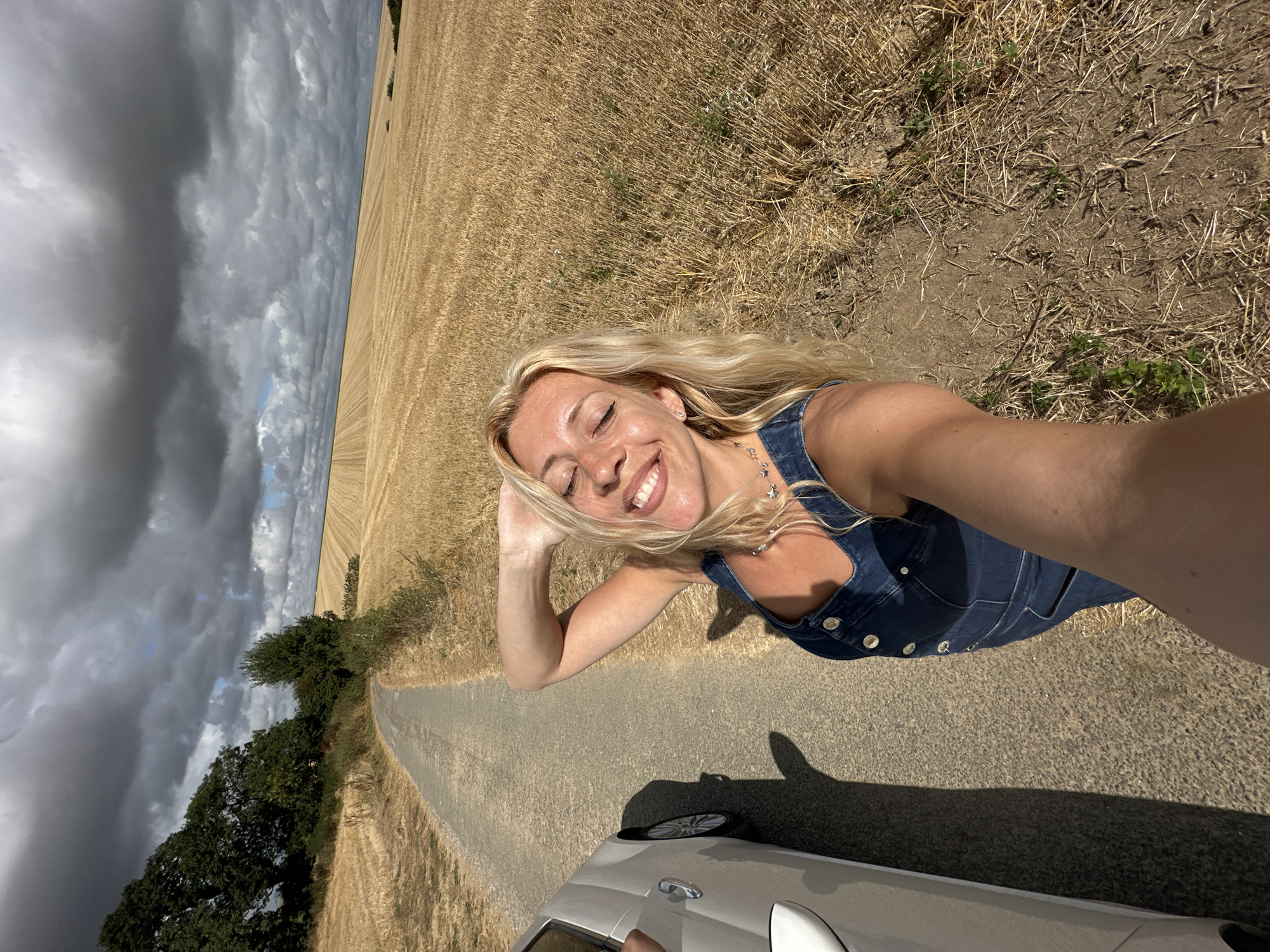 Selfie session in a sunny field, Royon, France