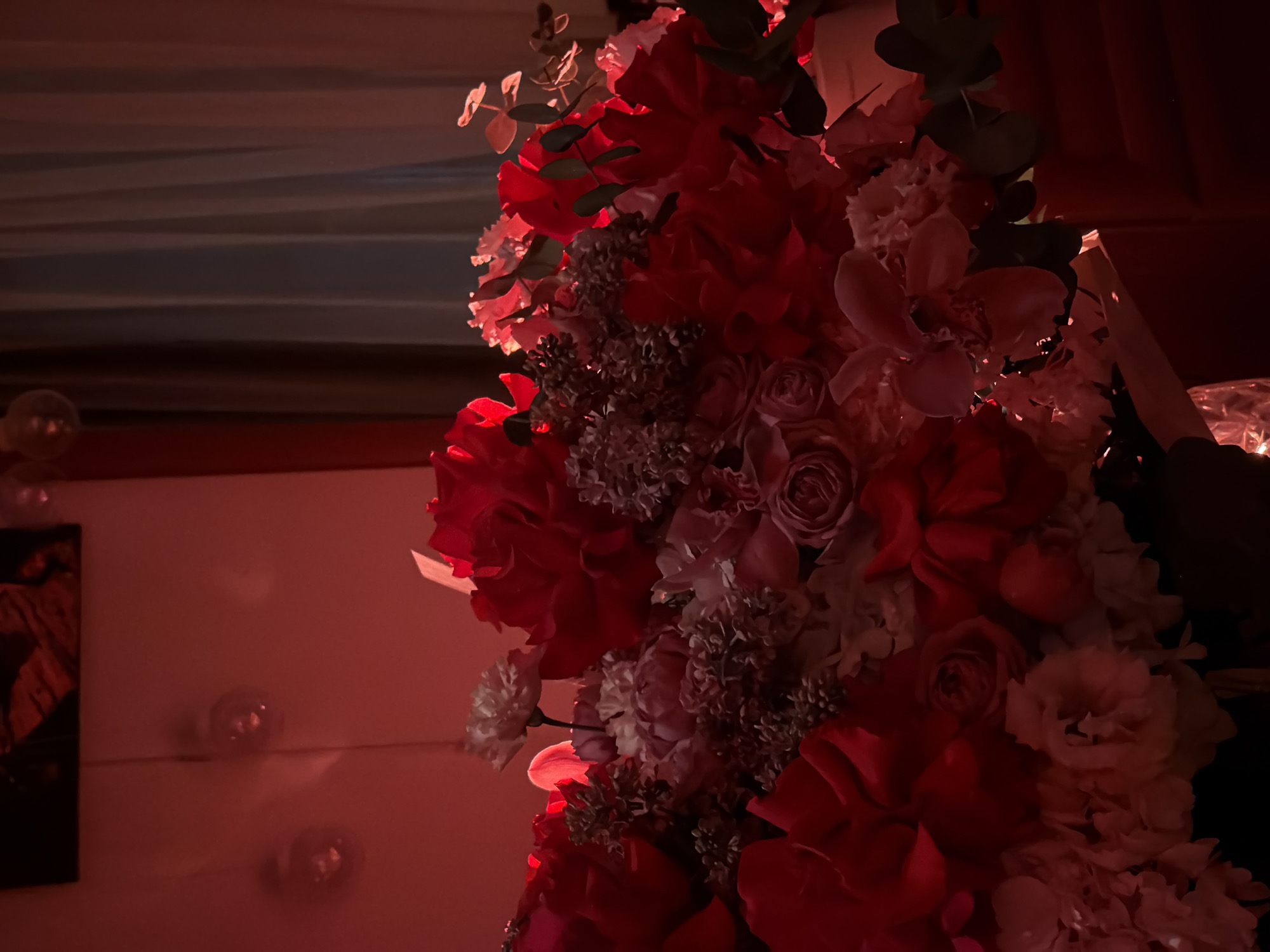 Flower bouquet photographed under dim lighting in Moscow