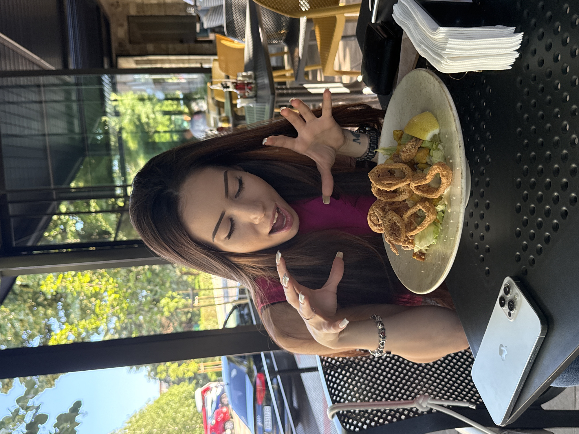 Restaurant dining, city overlook selfies, and driving around town