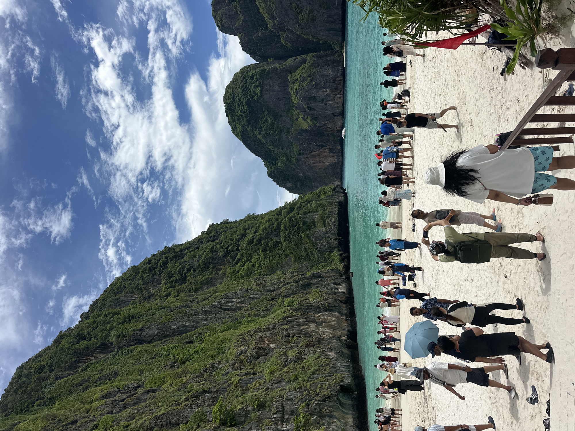 Maya Bay's crowded shore, red flag up, June 2026