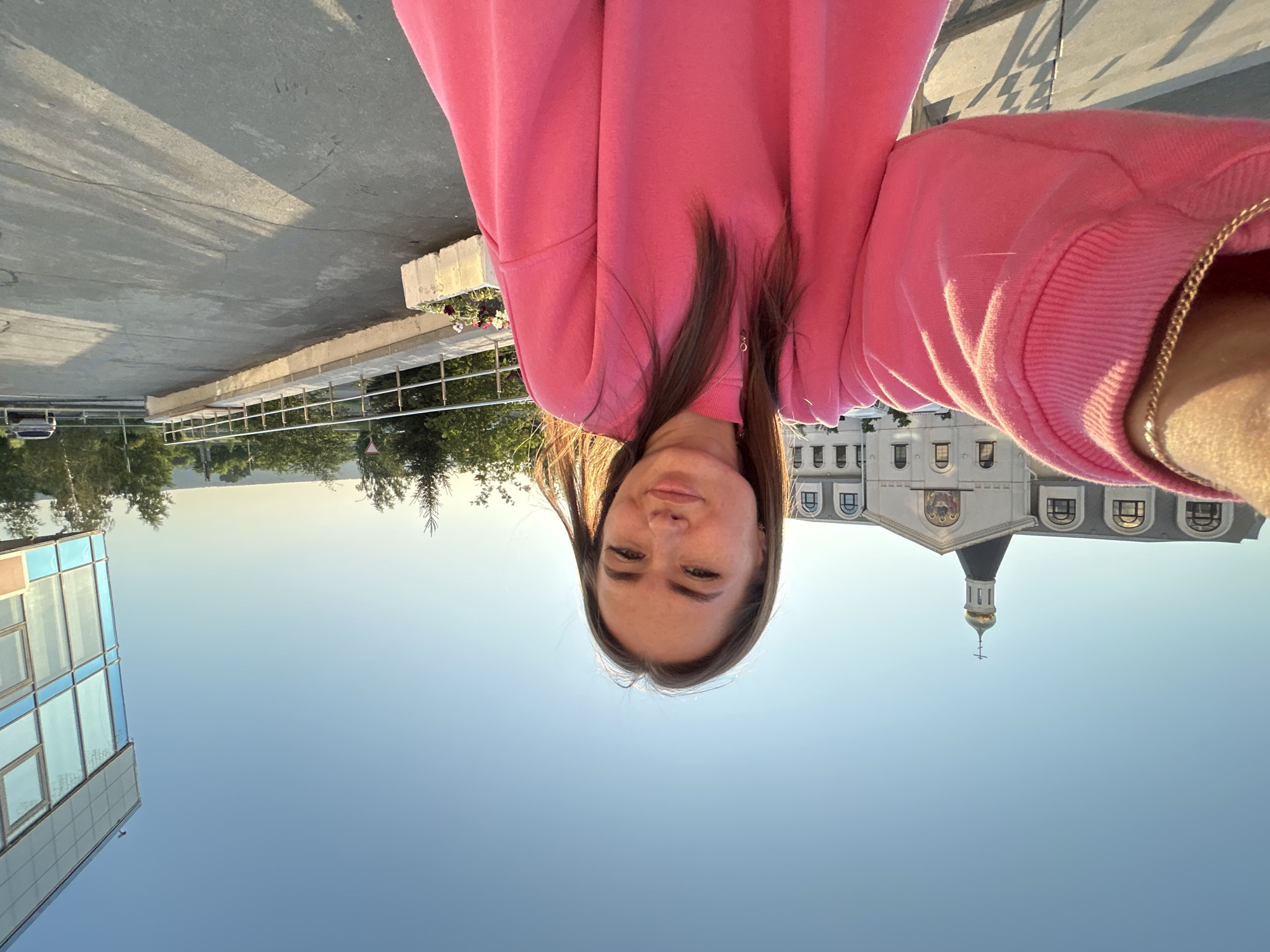 Selfie session in an urban park at golden hour