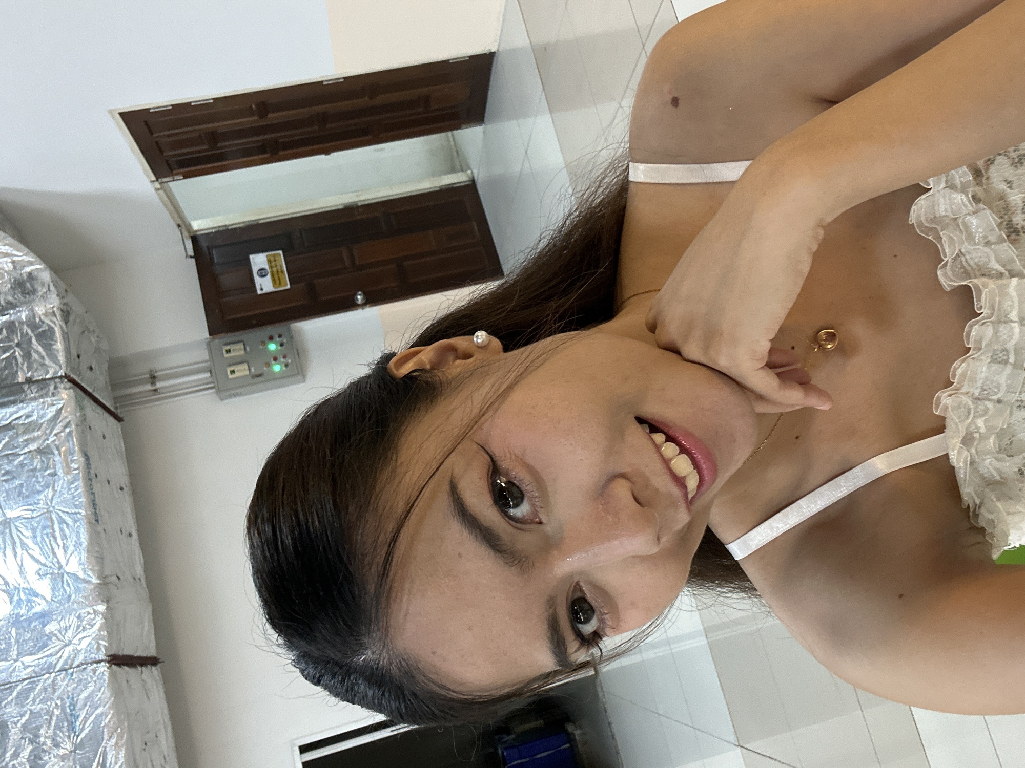 Indoor selfie series in Khlong Luang, white lace top
