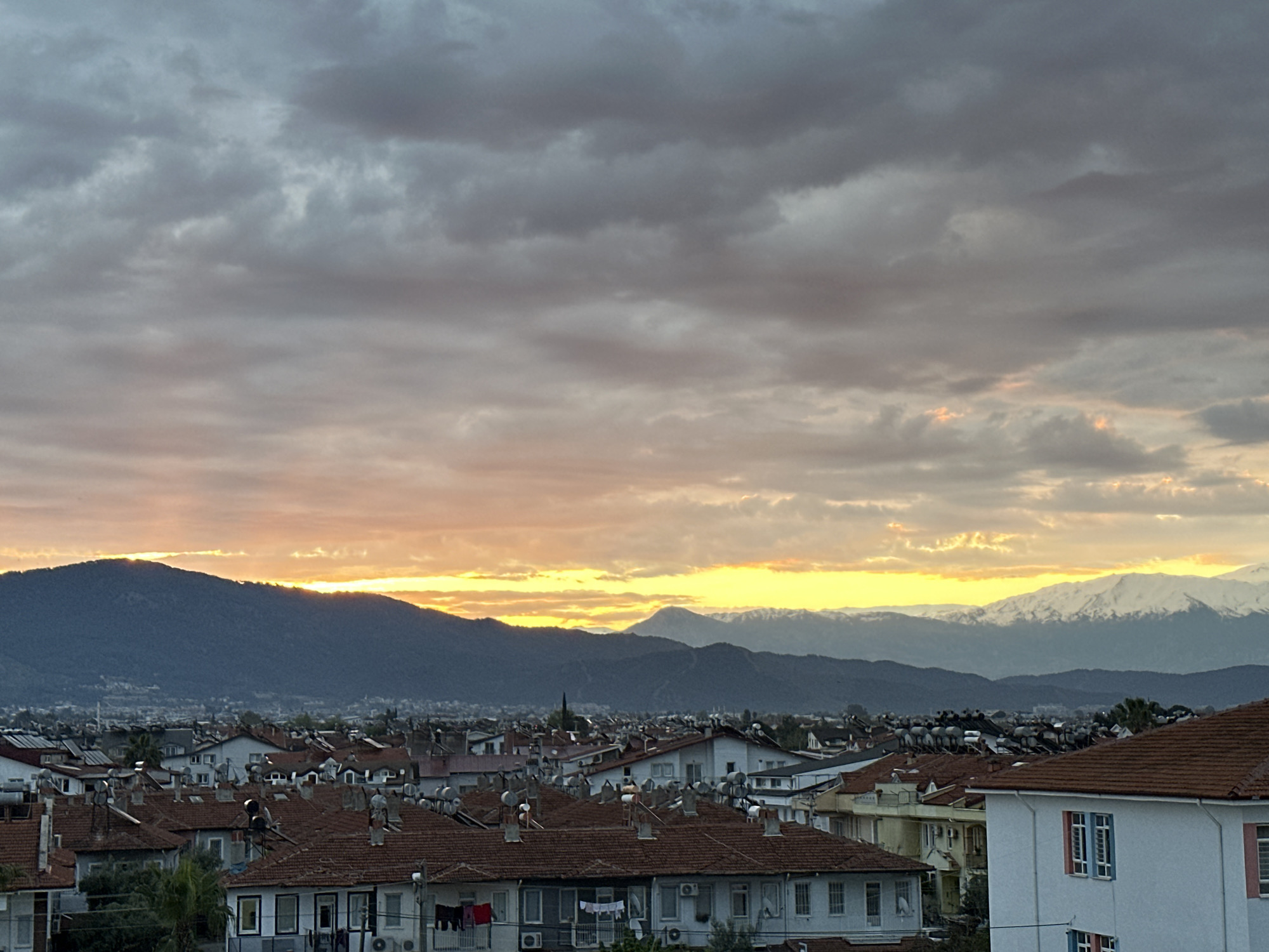 Sunset observed over Fethiye Turkey residential district April 9