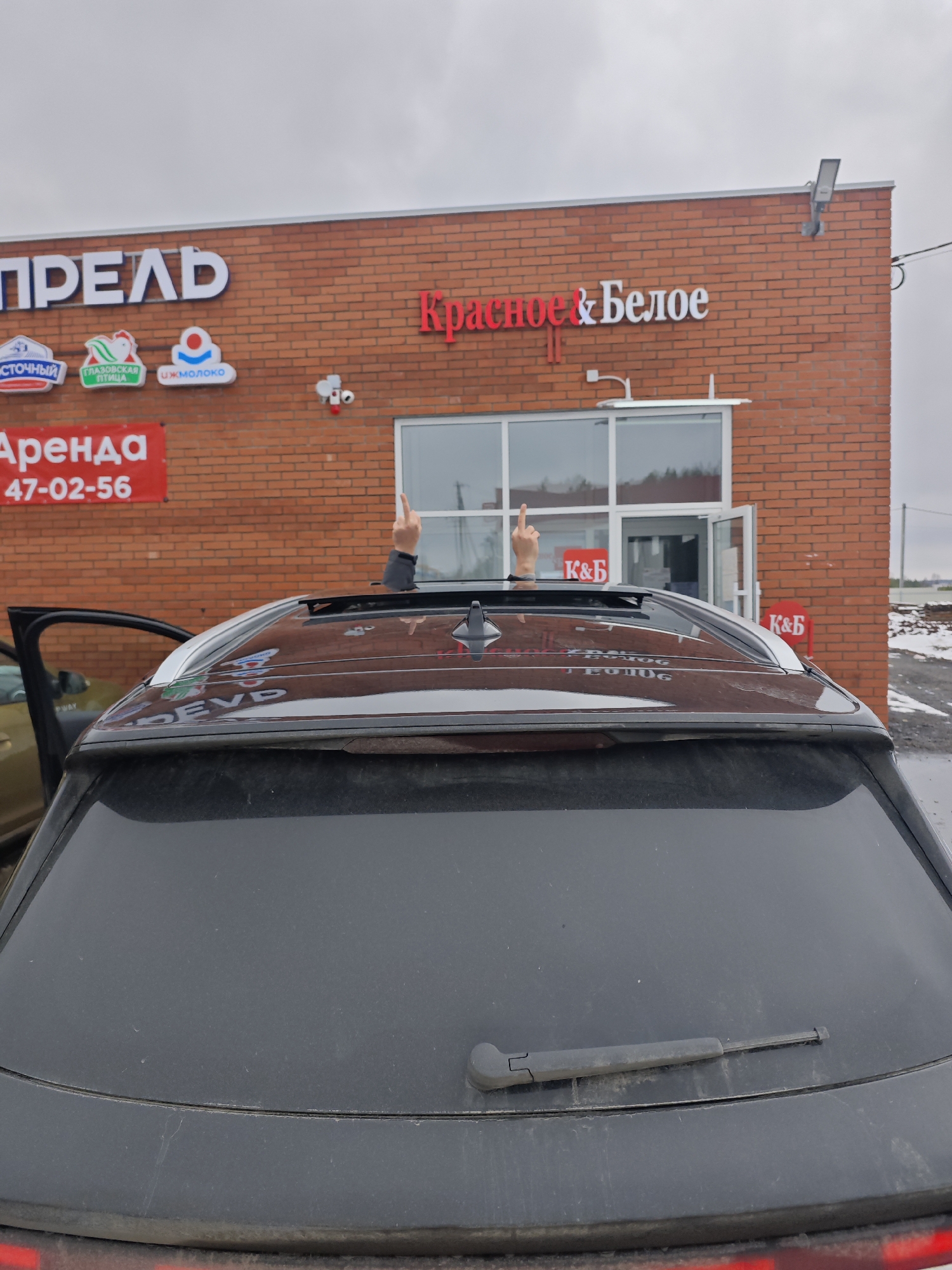 SUV occupants make obscene gesture outside Russian store