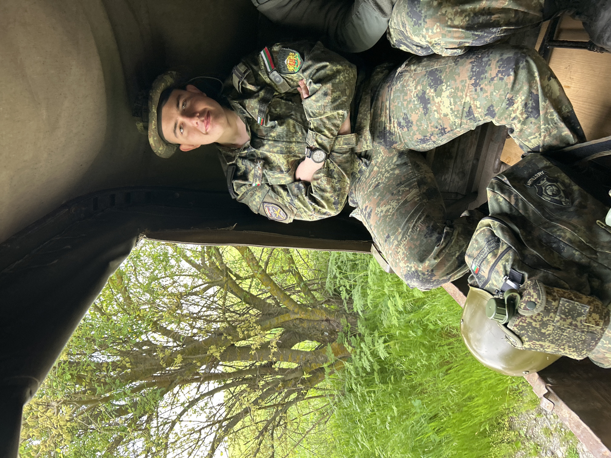 Bulgarian soldier rests in military vehicle near Kostena Reka