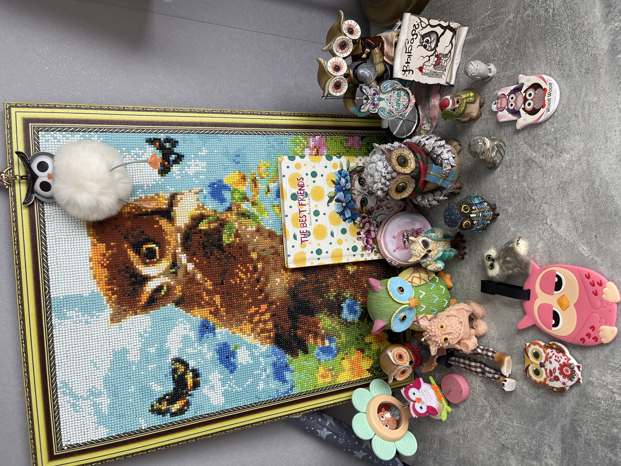 Owl collection display documented in Shushary, Russia