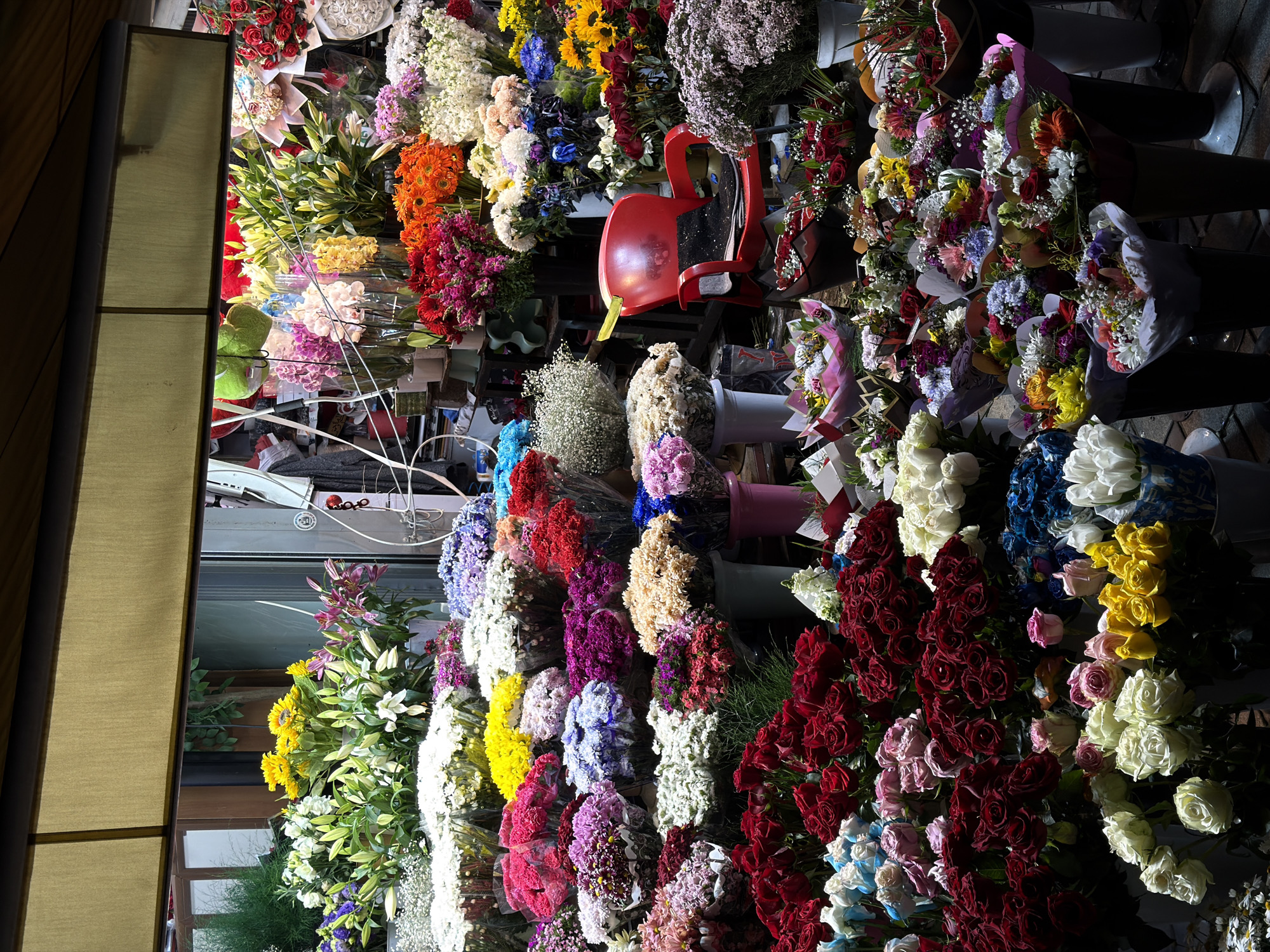 Colorful flower shop display spotted in Beyoğlu, Turkey