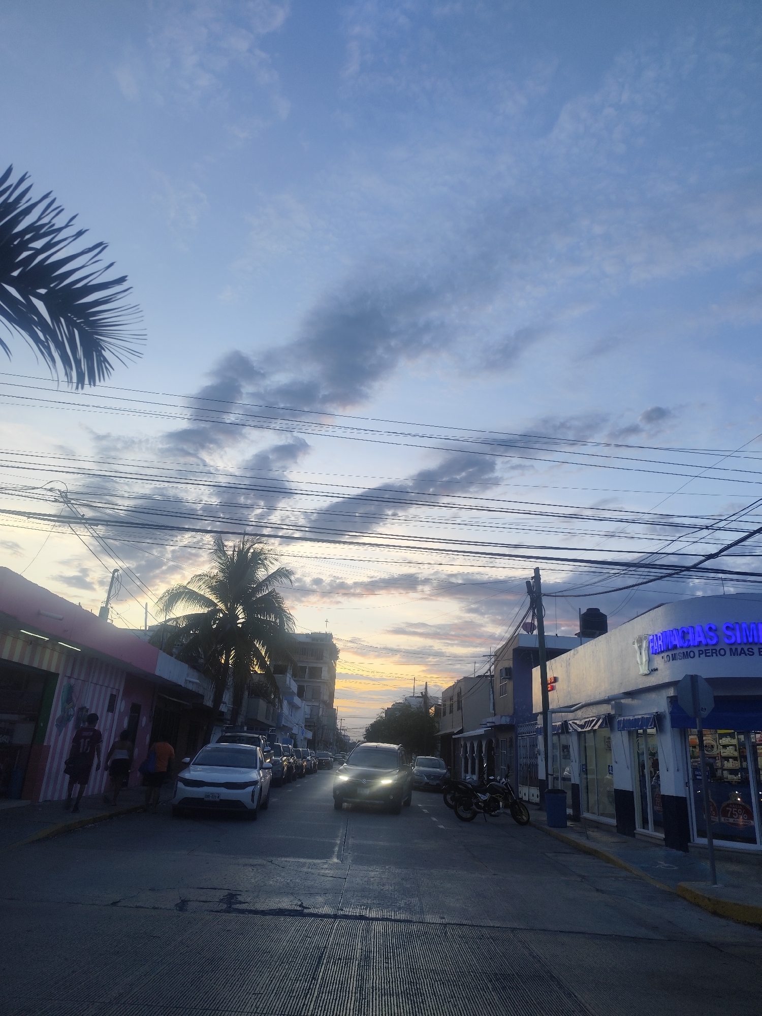 Evening street scene captured in Playa del Carmen, Mexico
