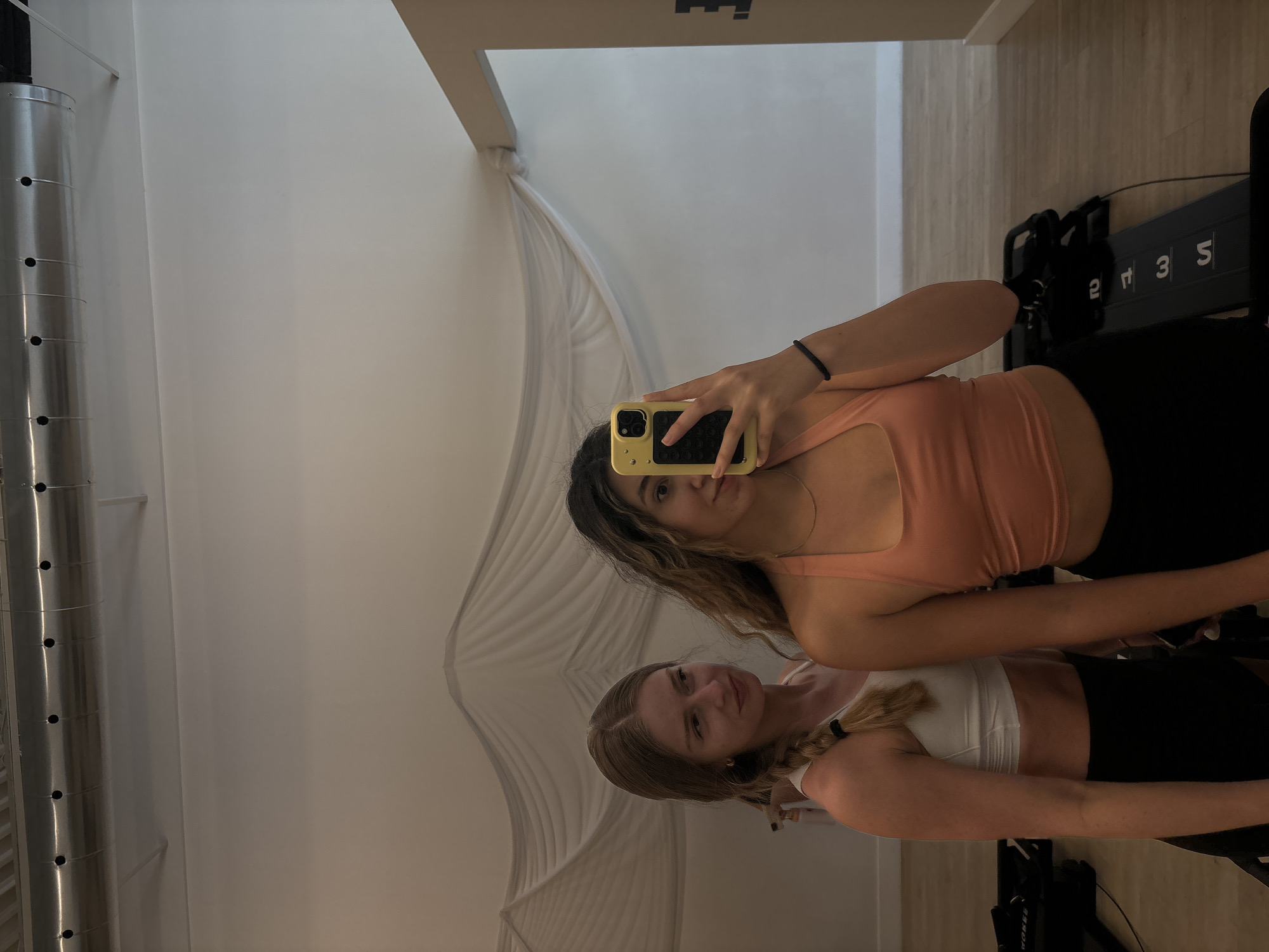 Women Take Fitness Studio Selfie at Delray Beach Lagree Gym