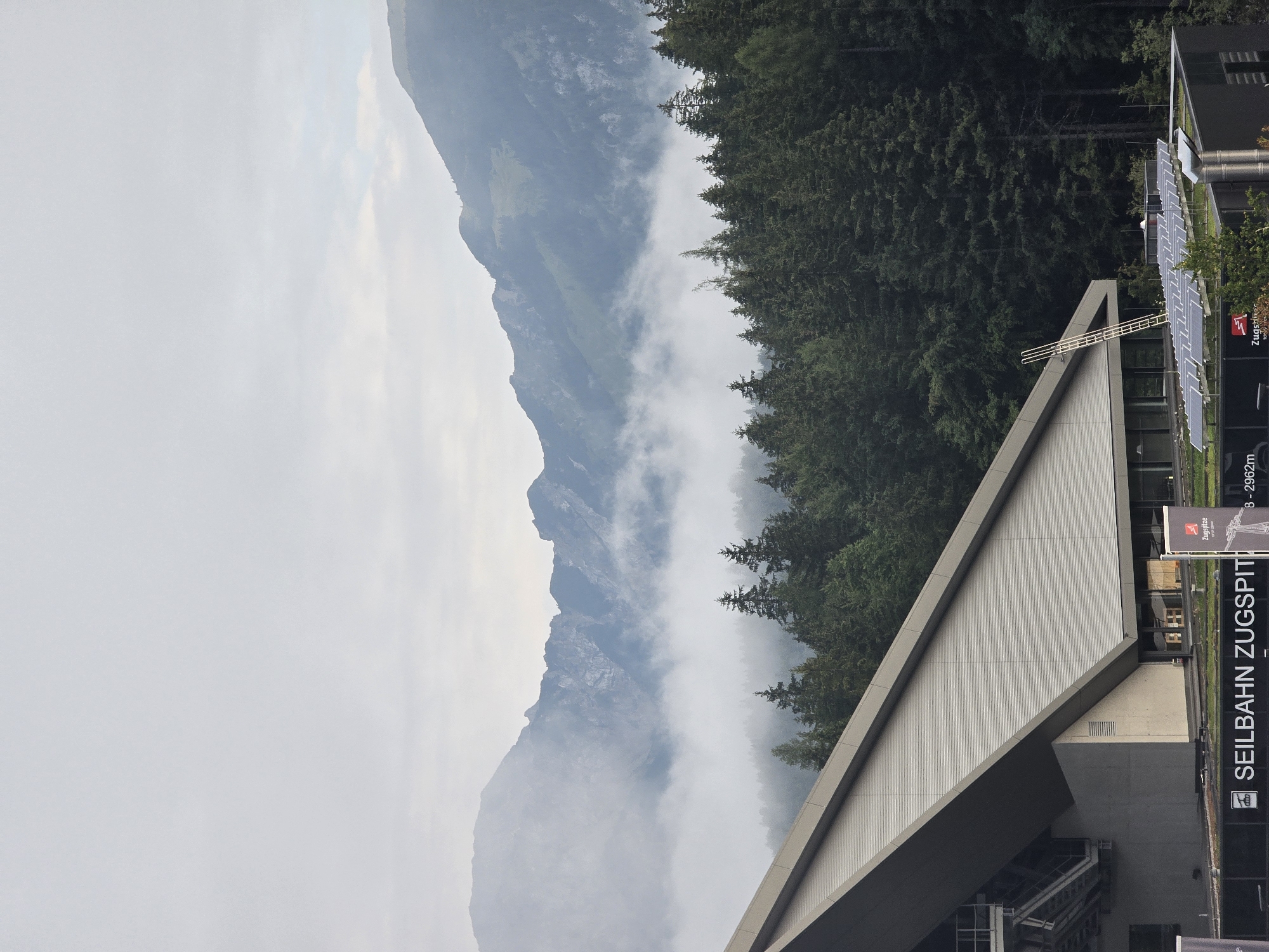 Foggy morning at the Zugspitze cable car station, Grainau