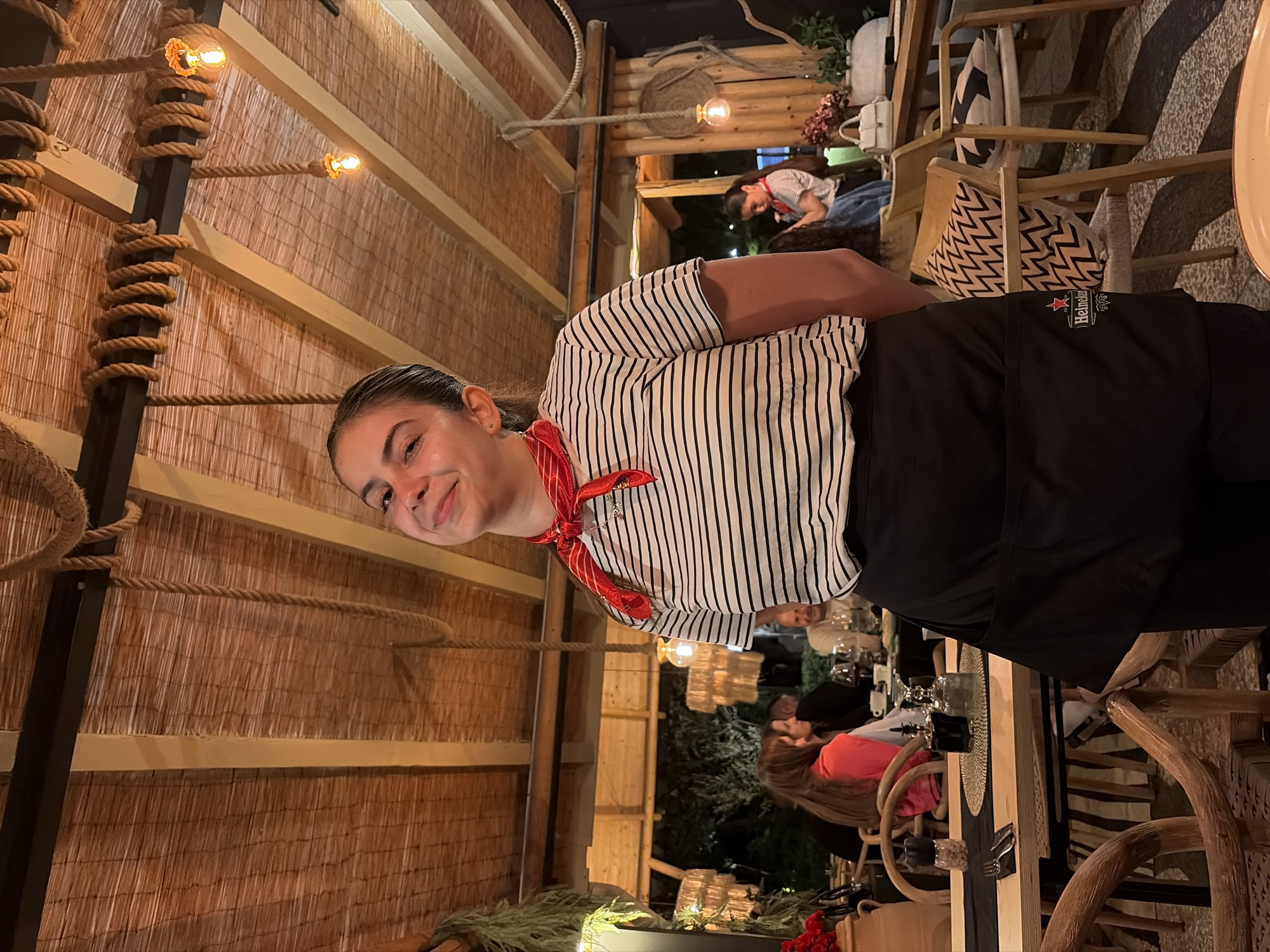 Evening restaurant visit documented through selfies and food in Bulgaria