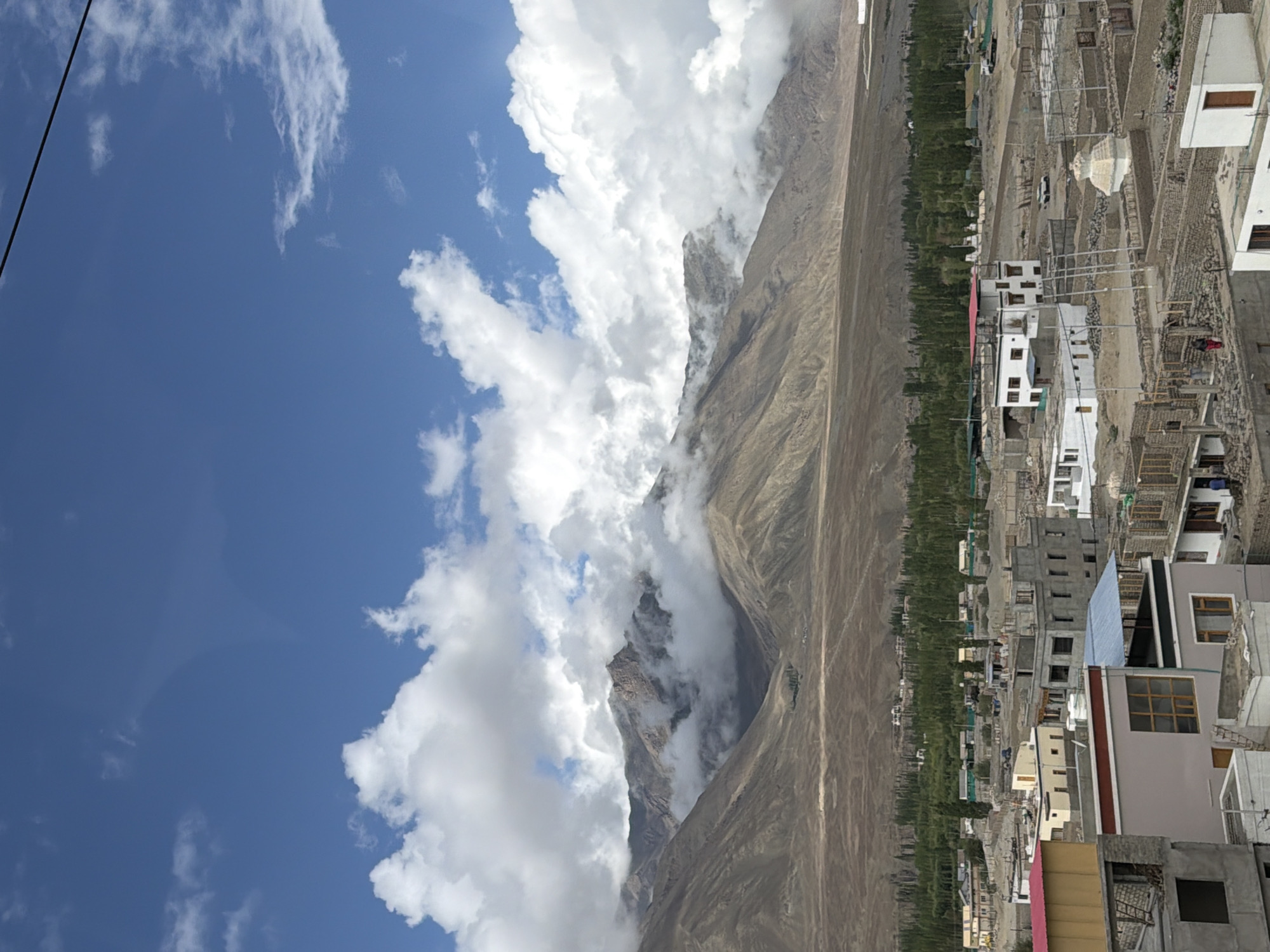 Rugged mountain terrain and security barriers in Spituk, Ladakh