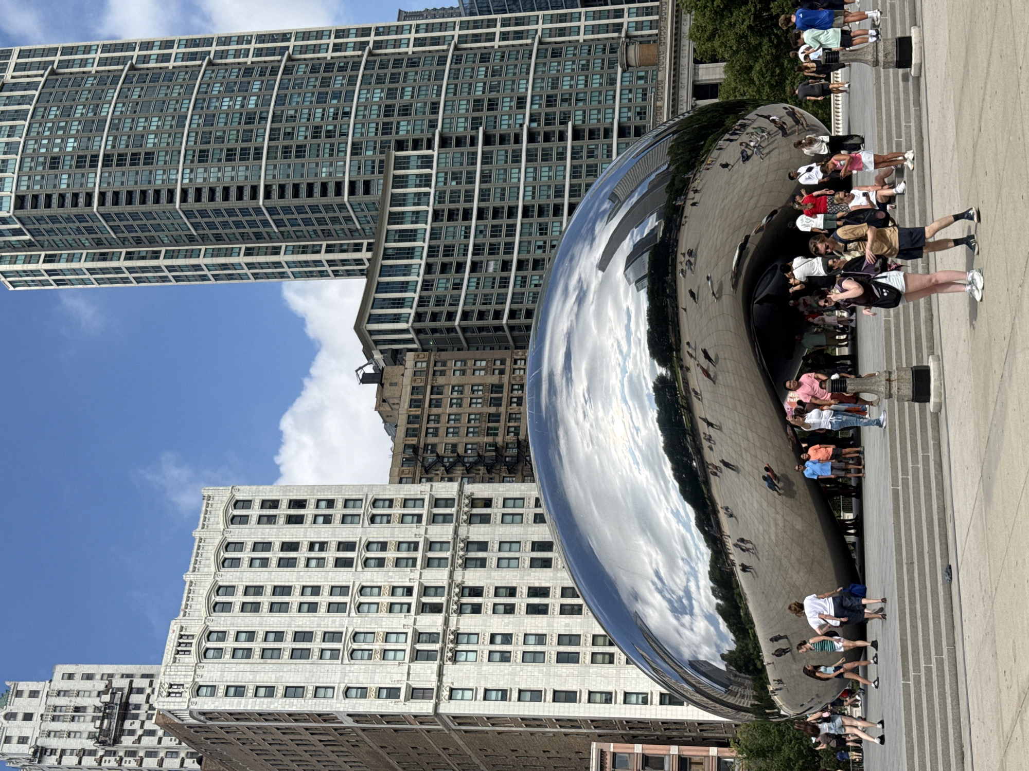 Millennium Park on a summer afternoon: Bean, fountain, crowds